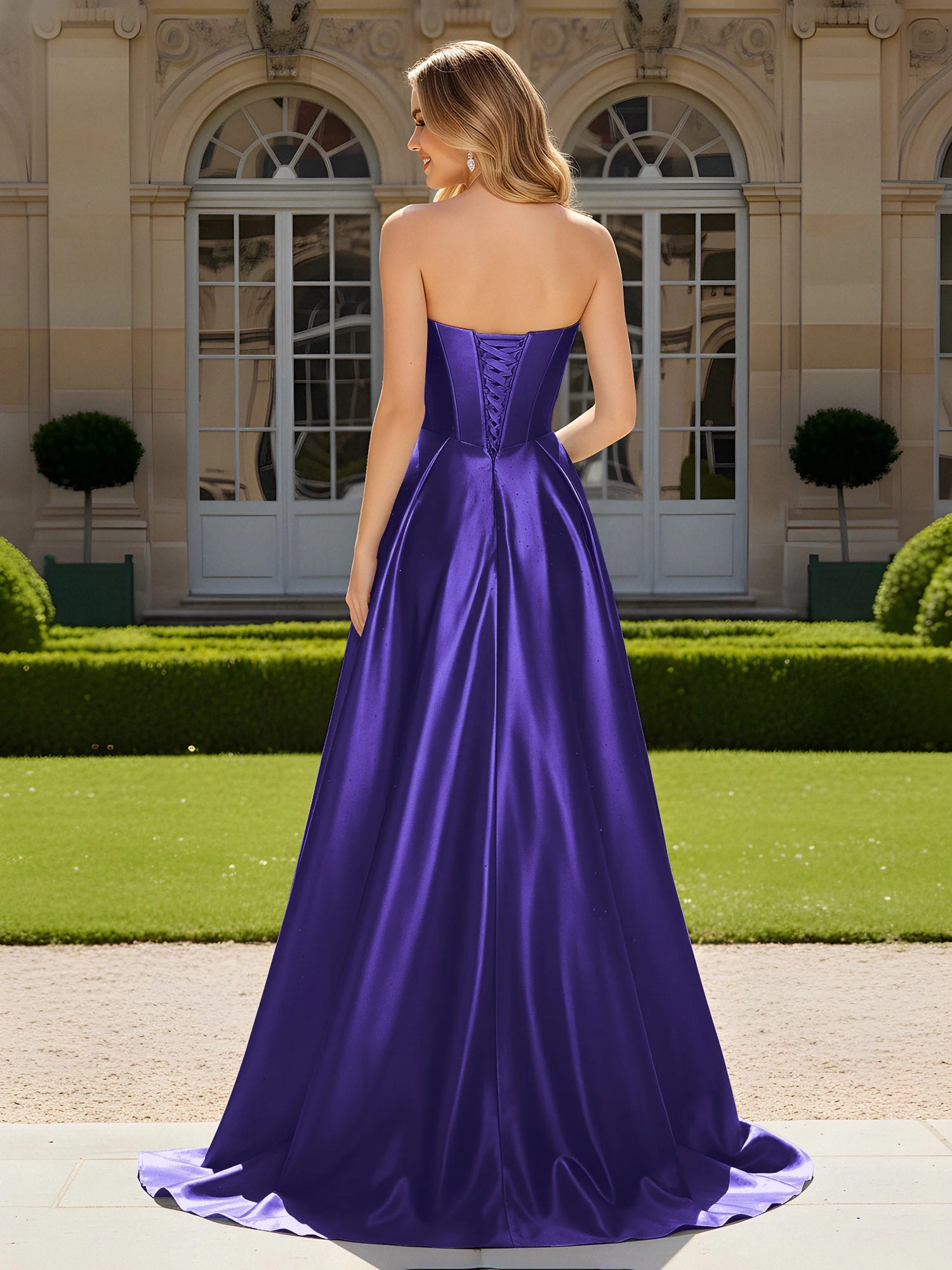 Herzform Plissee Spitzenoberteil Kleid mit Schleppe Regentschaft - Image 2