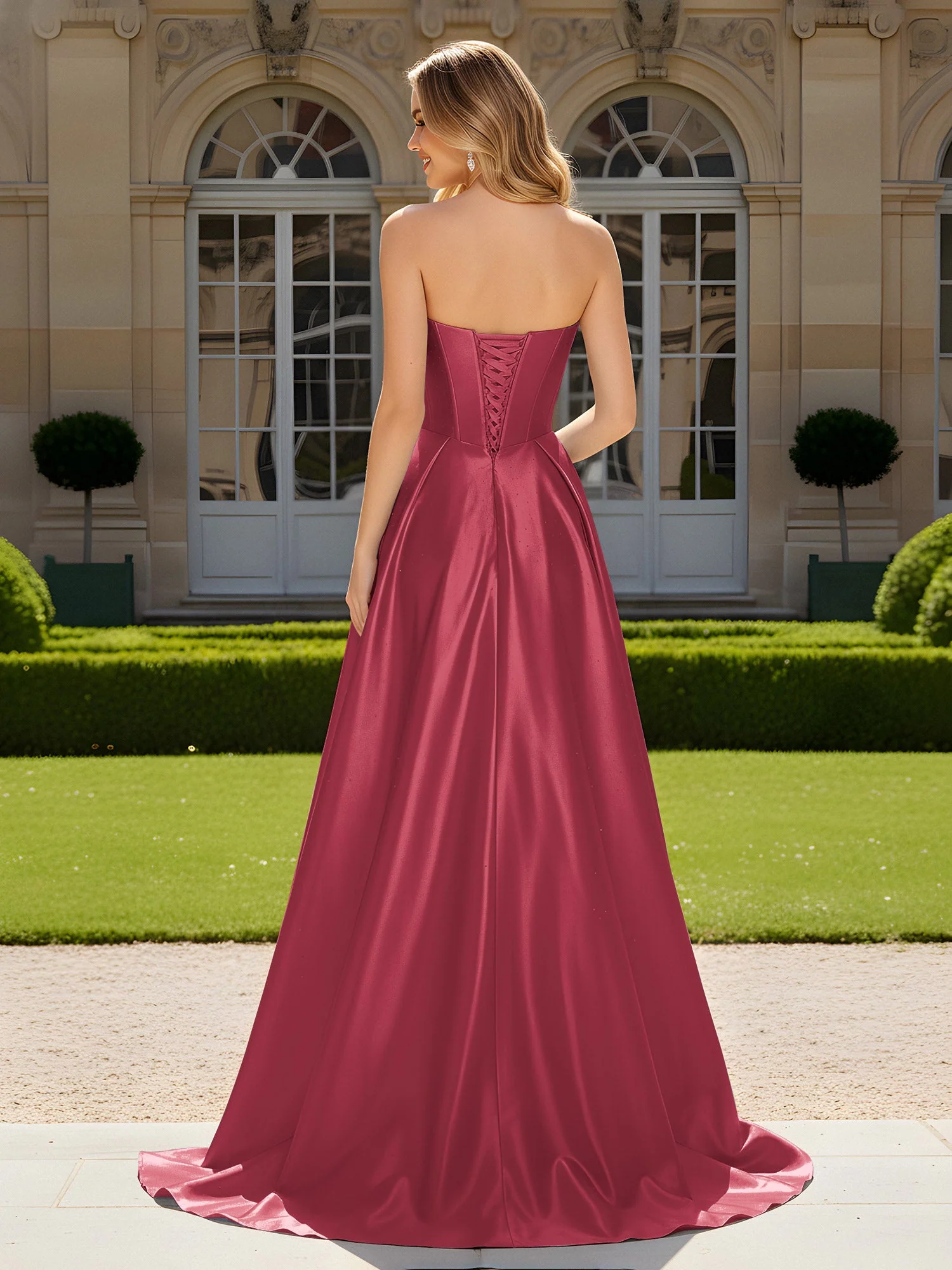 Herzform Plissee Spitzenoberteil Kleid mit Schleppe Zimtrose - Image 2