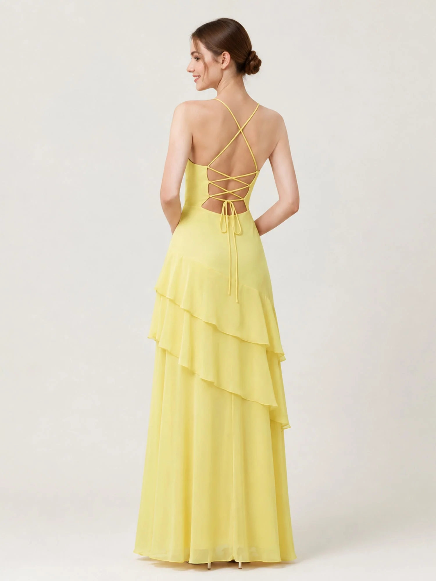 Herzförmiges Abendkleid Mit Rüschen Und Schnürung Am Rücken Tinte Blau - Image 2