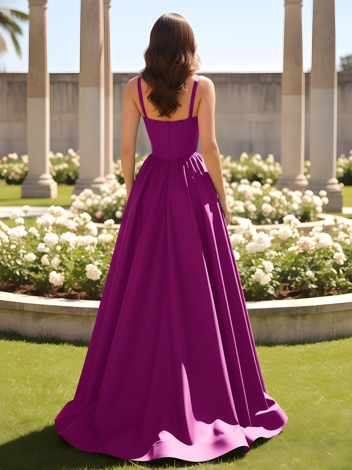 Herzform Cutout A-Linie Gerafft Kleid mit Schlitz Orchidee - Image 2