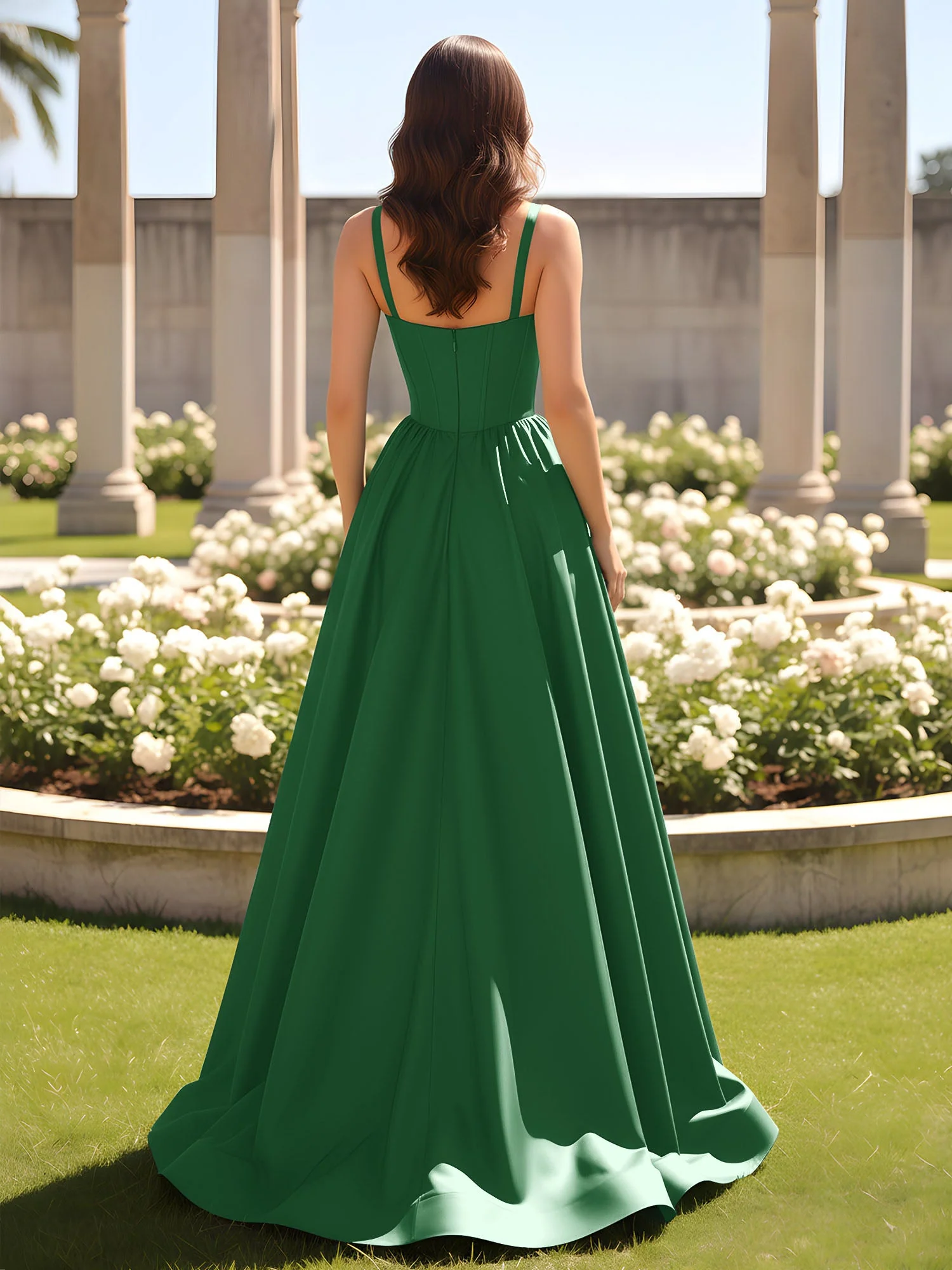 Herzform Cutout A-Linie Gerafft Kleid mit Schlitz Smaragd - Image 2
