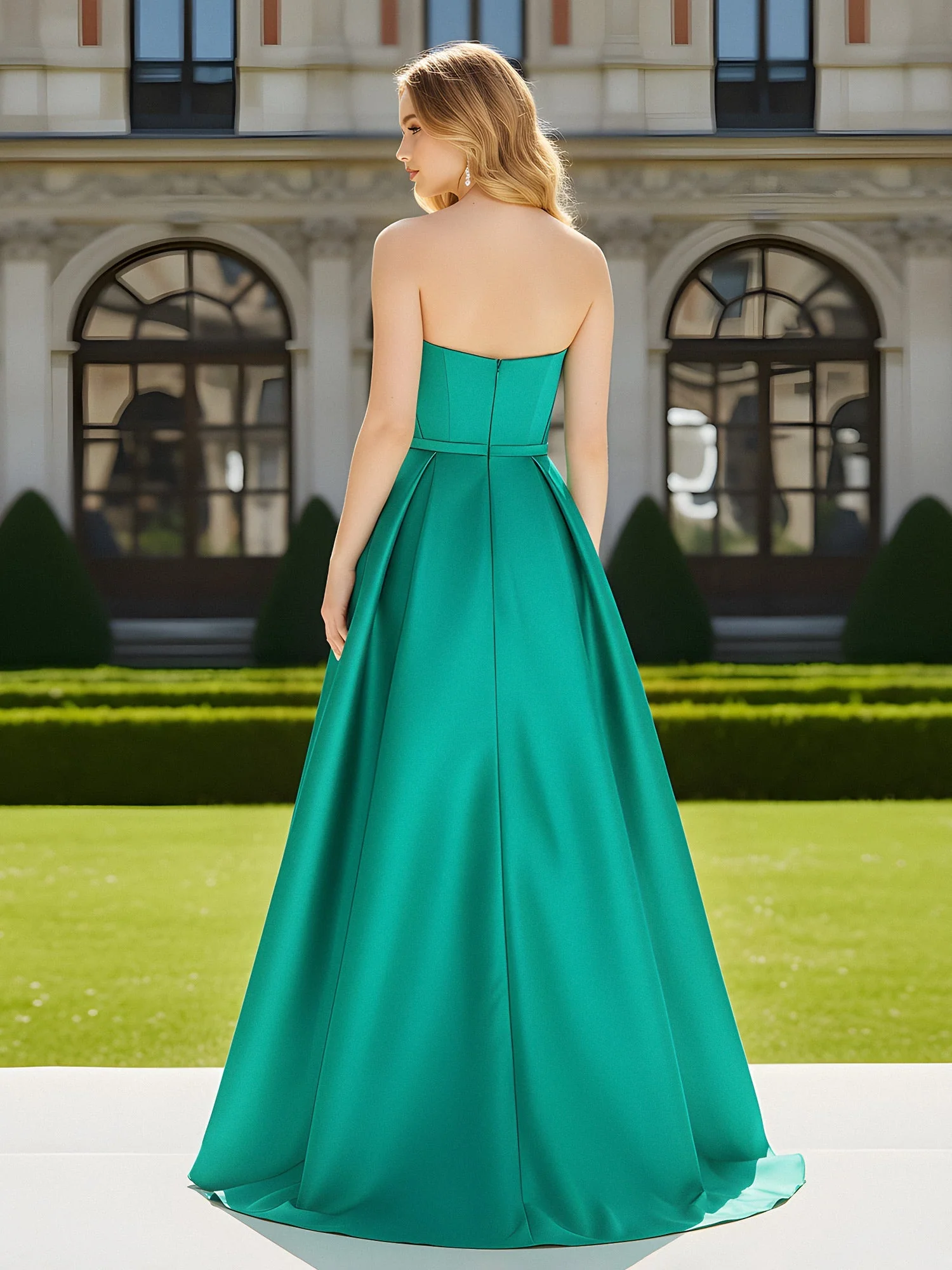 Trägerlos Herzform Ausschnitt Schleppe Kleid mit Schlitz Jade - Image 2