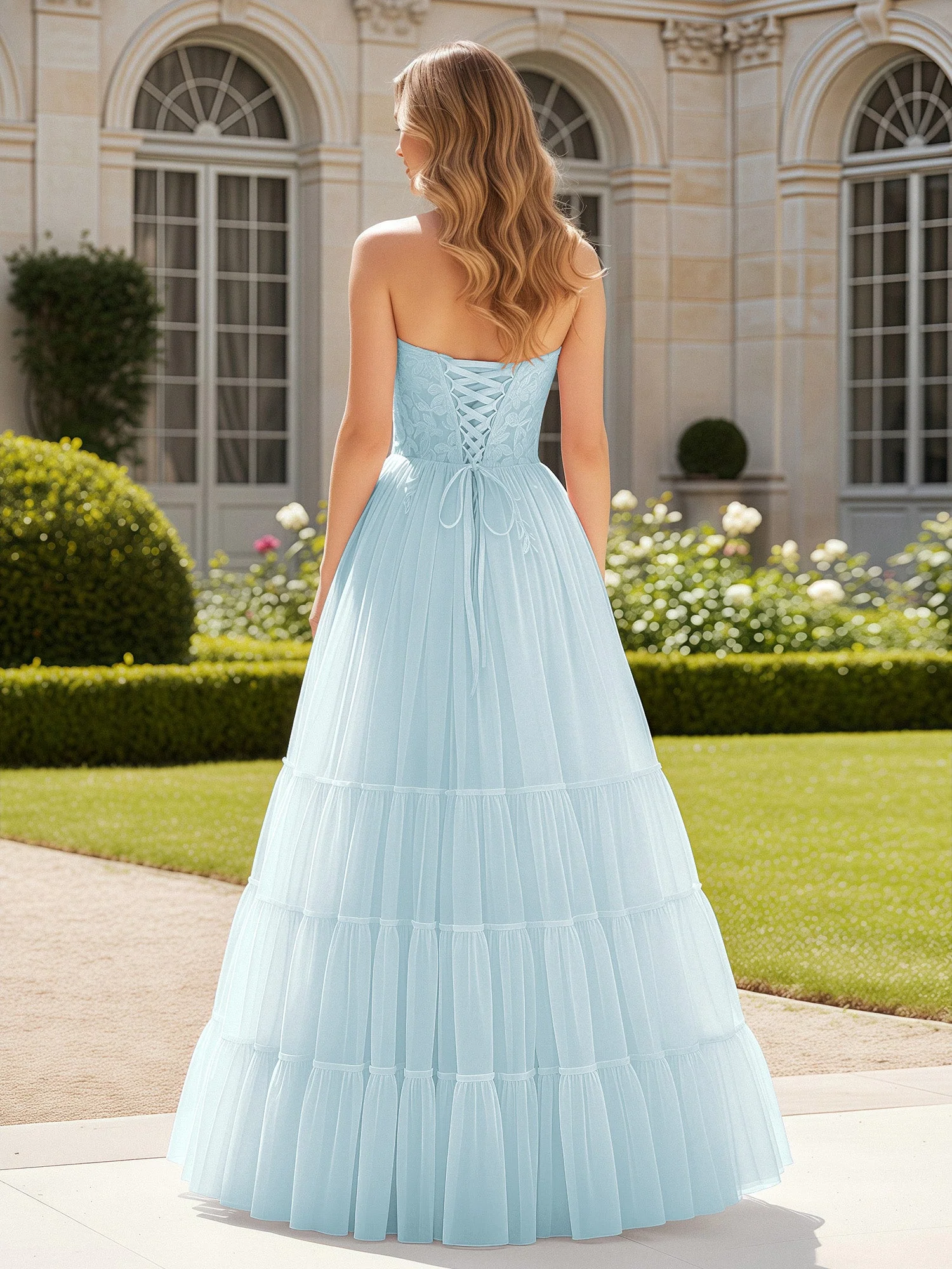 Herzform Applique Korsett Tüll Kleid mit Schlitz Nebel - Image 2