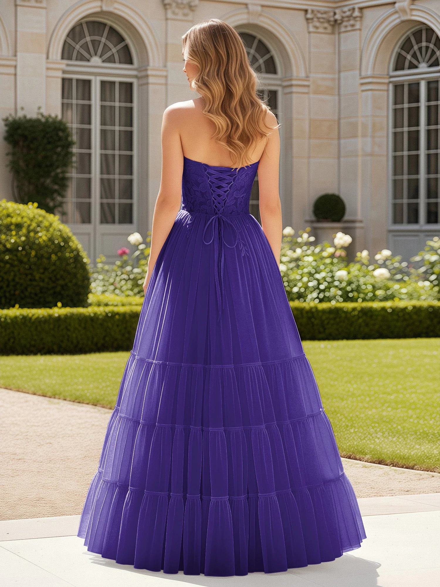Herzform Applique Korsett Tüll Kleid mit Schlitz Regentschaft - Image 2