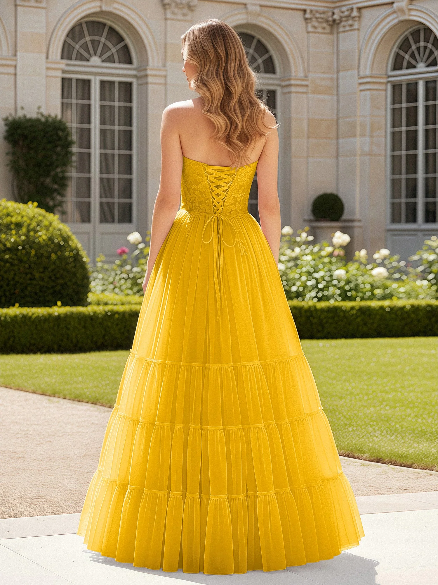Herzform Applique Korsett Tüll Kleid mit Schlitz Ringelblume - Image 2
