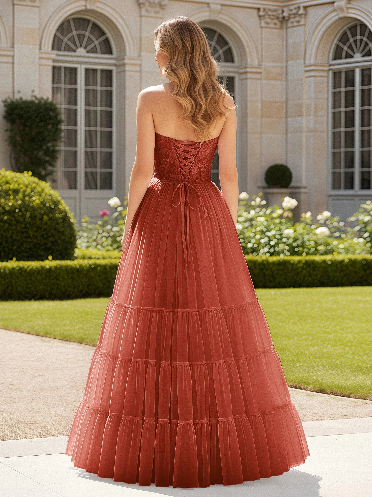 Herzform Applique Korsett Tüll Kleid mit Schlitz Rost - Image 2