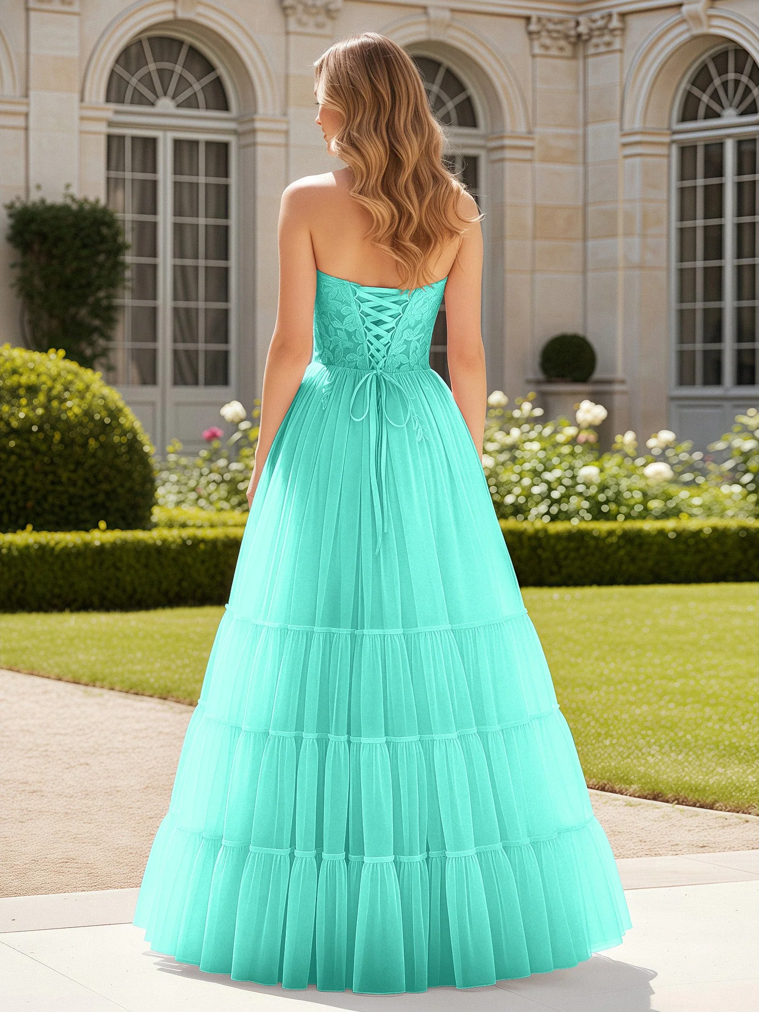 Herzform Applique Korsett Tüll Kleid mit Schlitz Spa - Image 2