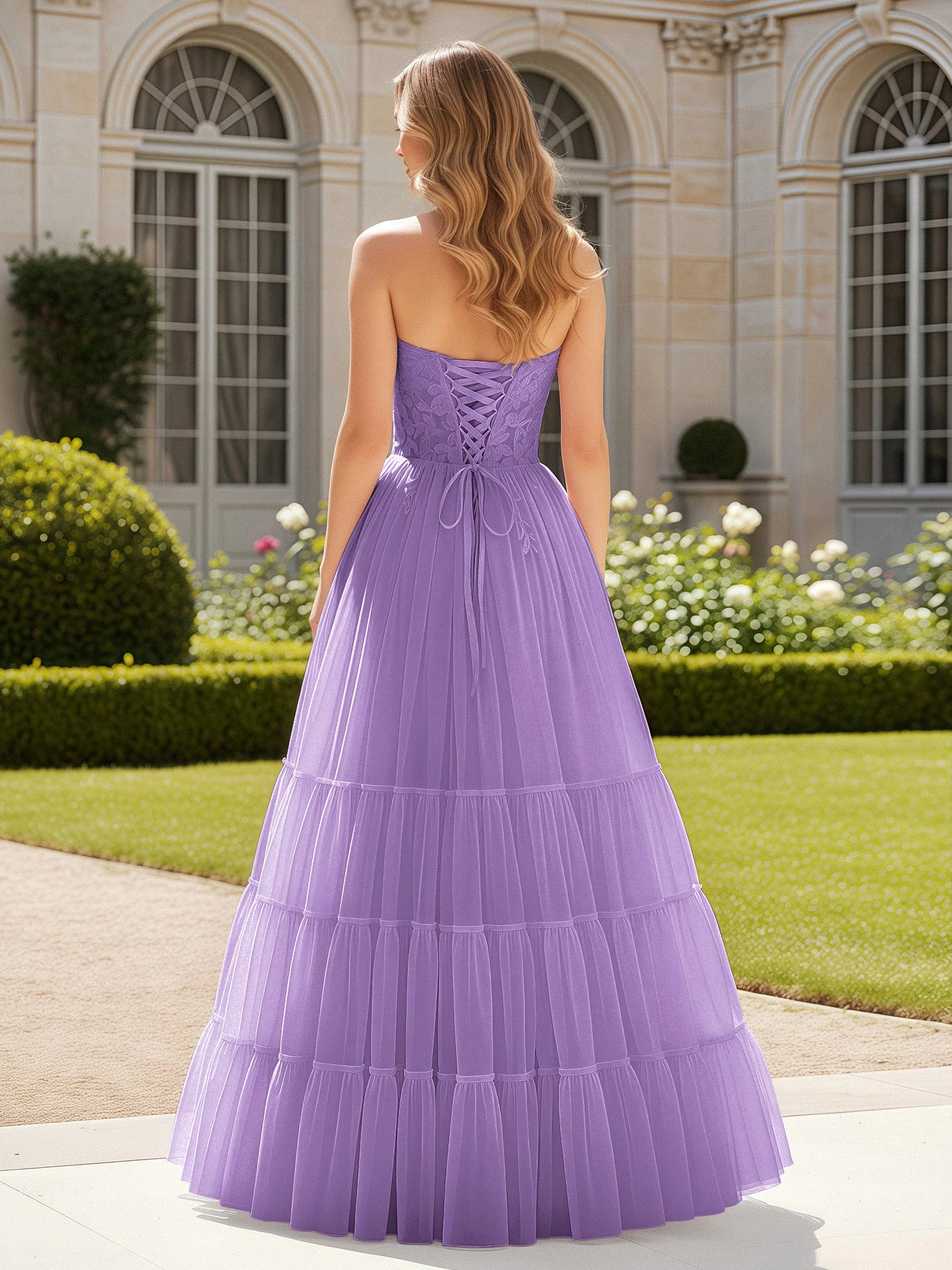 Herzform Applique Korsett Tüll Kleid mit Schlitz Tahiti - Image 2
