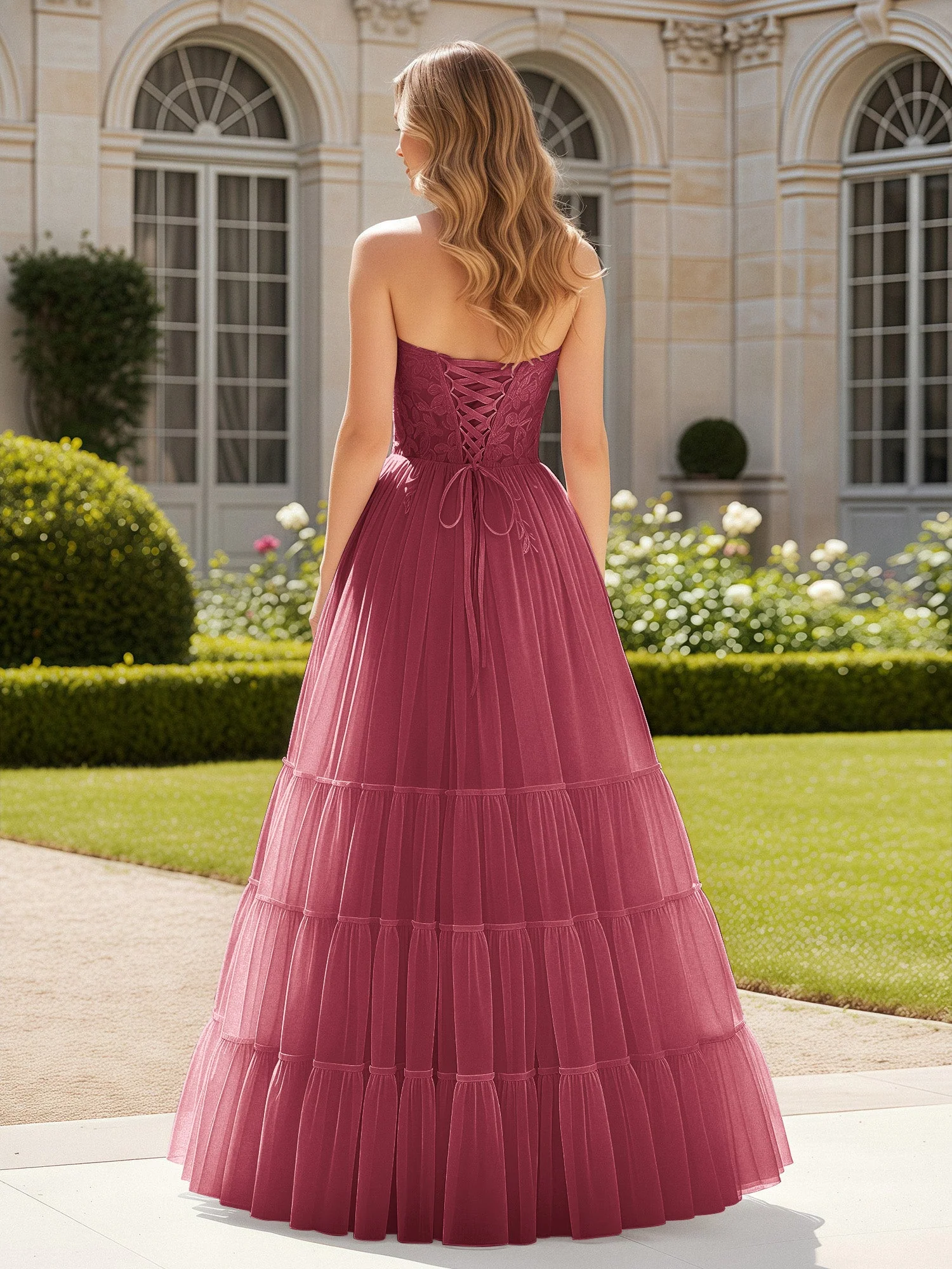 Herzform Applique Korsett Tüll Kleid mit Schlitz Zimtrose - Image 2