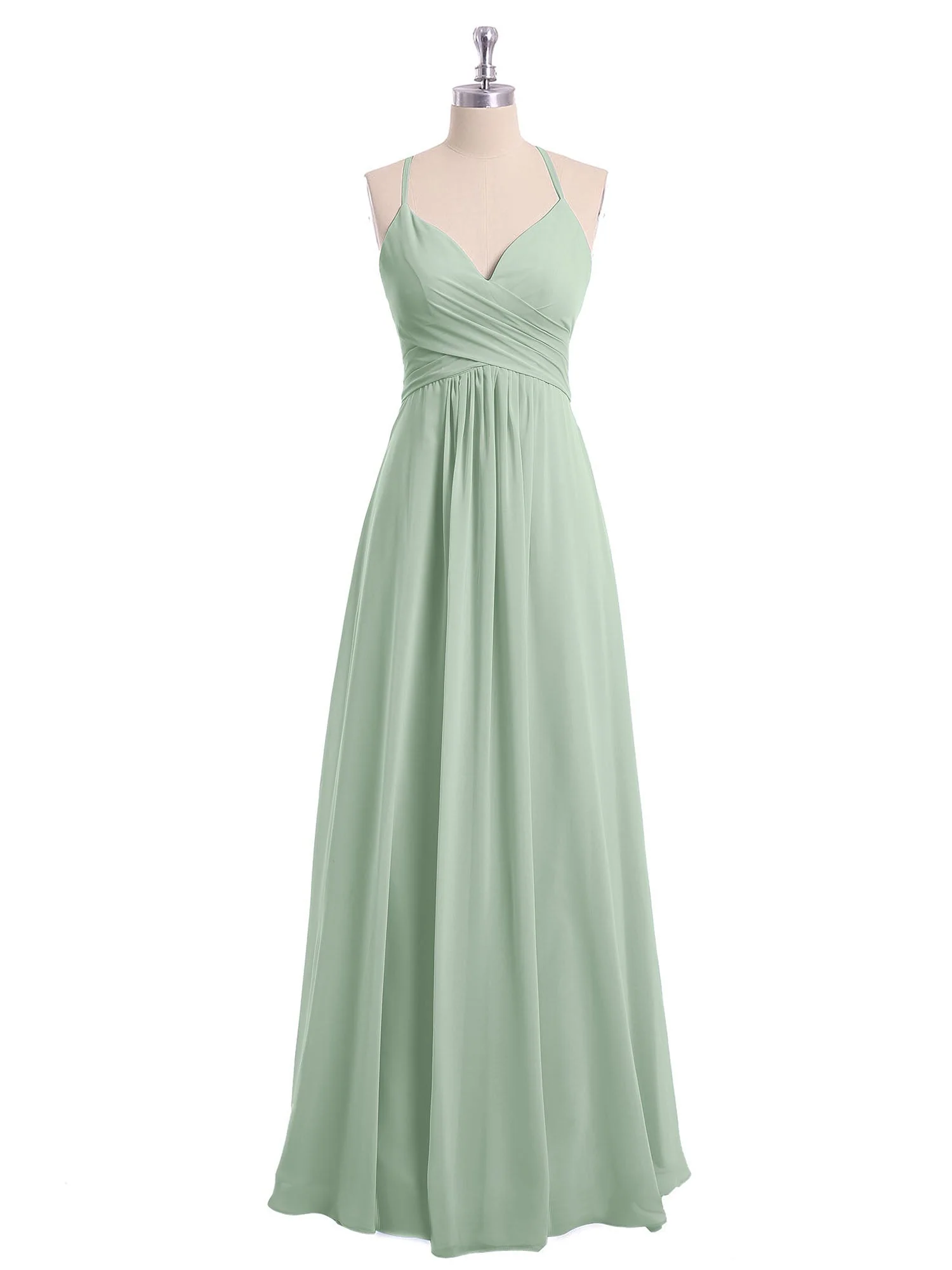 Spaghetti Träger V-Ausschnitt Chiffon Kleid Agavengrün - Image 4