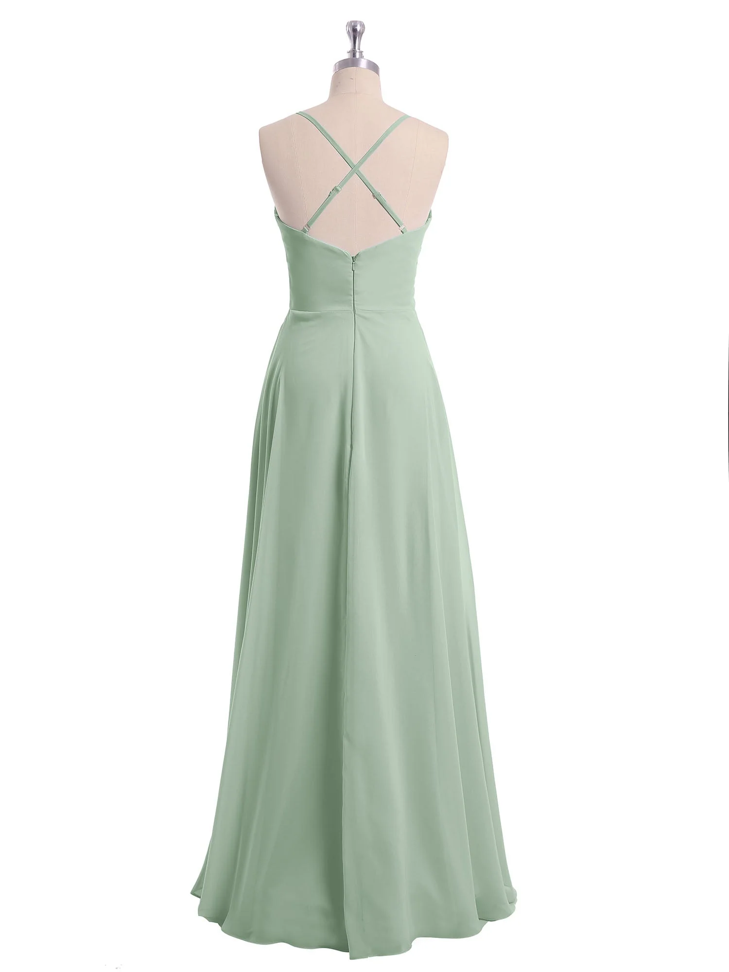 Spaghetti Träger V-Ausschnitt Chiffon Kleid Agavengrün - Image 5