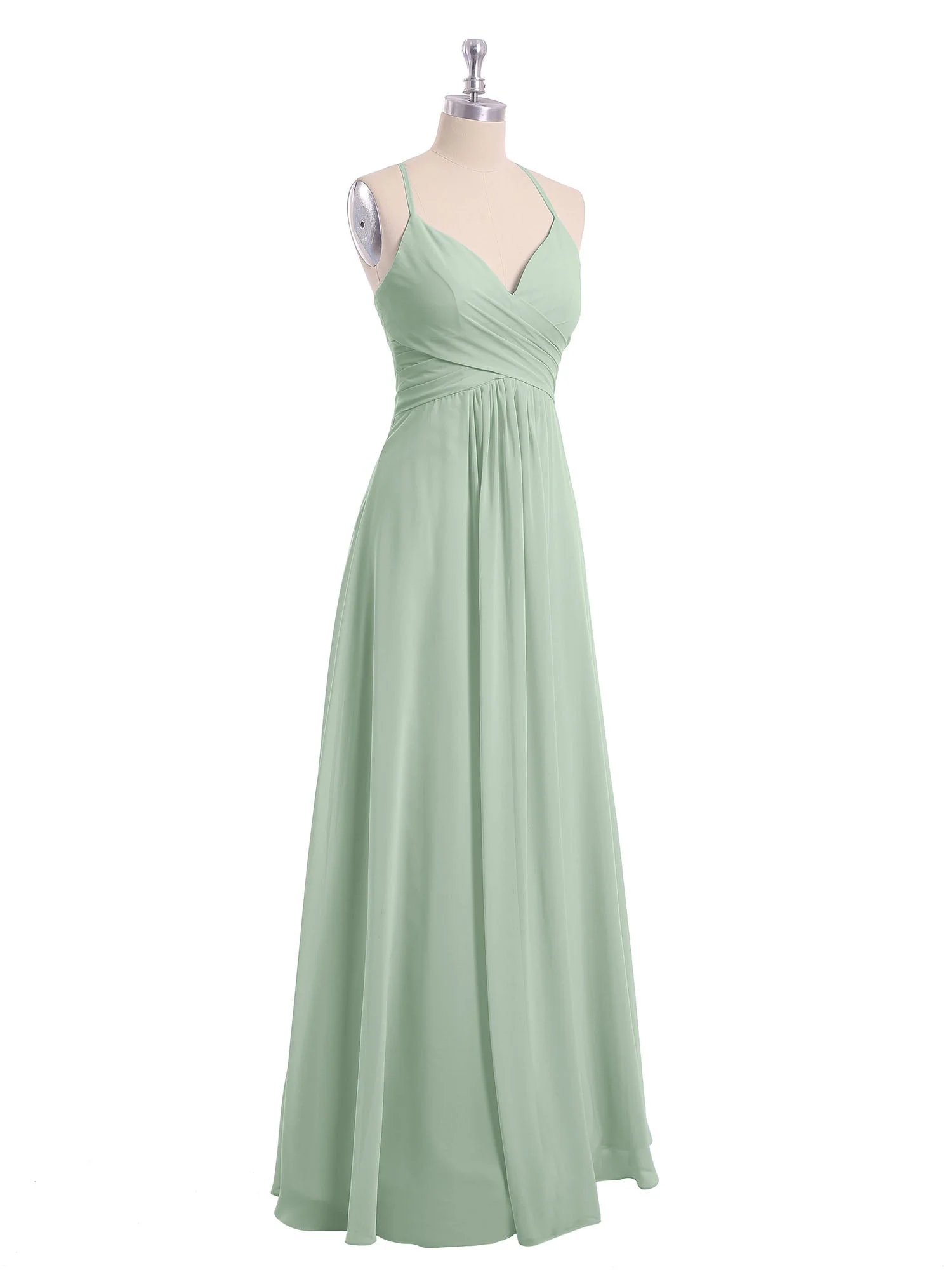 Spaghetti Träger V-Ausschnitt Chiffon Kleid Agavengrün - Image 6