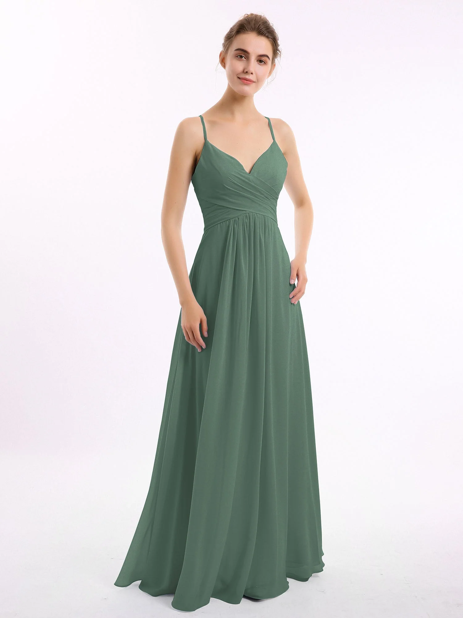 Spaghetti TrÀger V-Ausschnitt Chiffon Kleid Eukalyptus