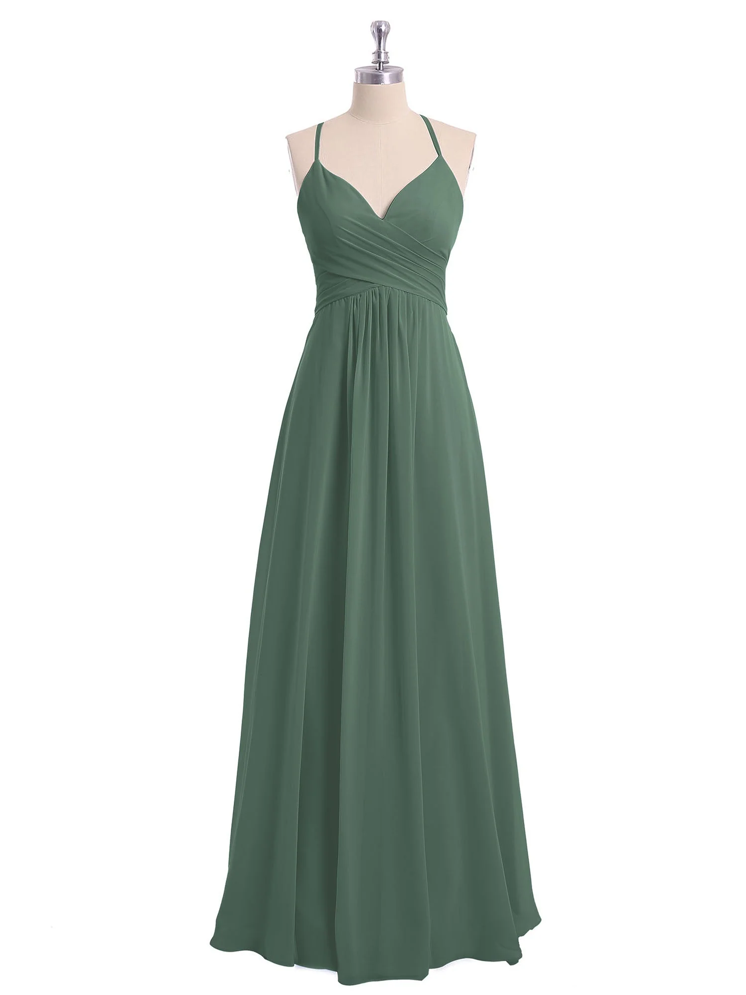 Spaghetti TrÀger V-Ausschnitt Chiffon Kleid Eukalyptus - Image 4