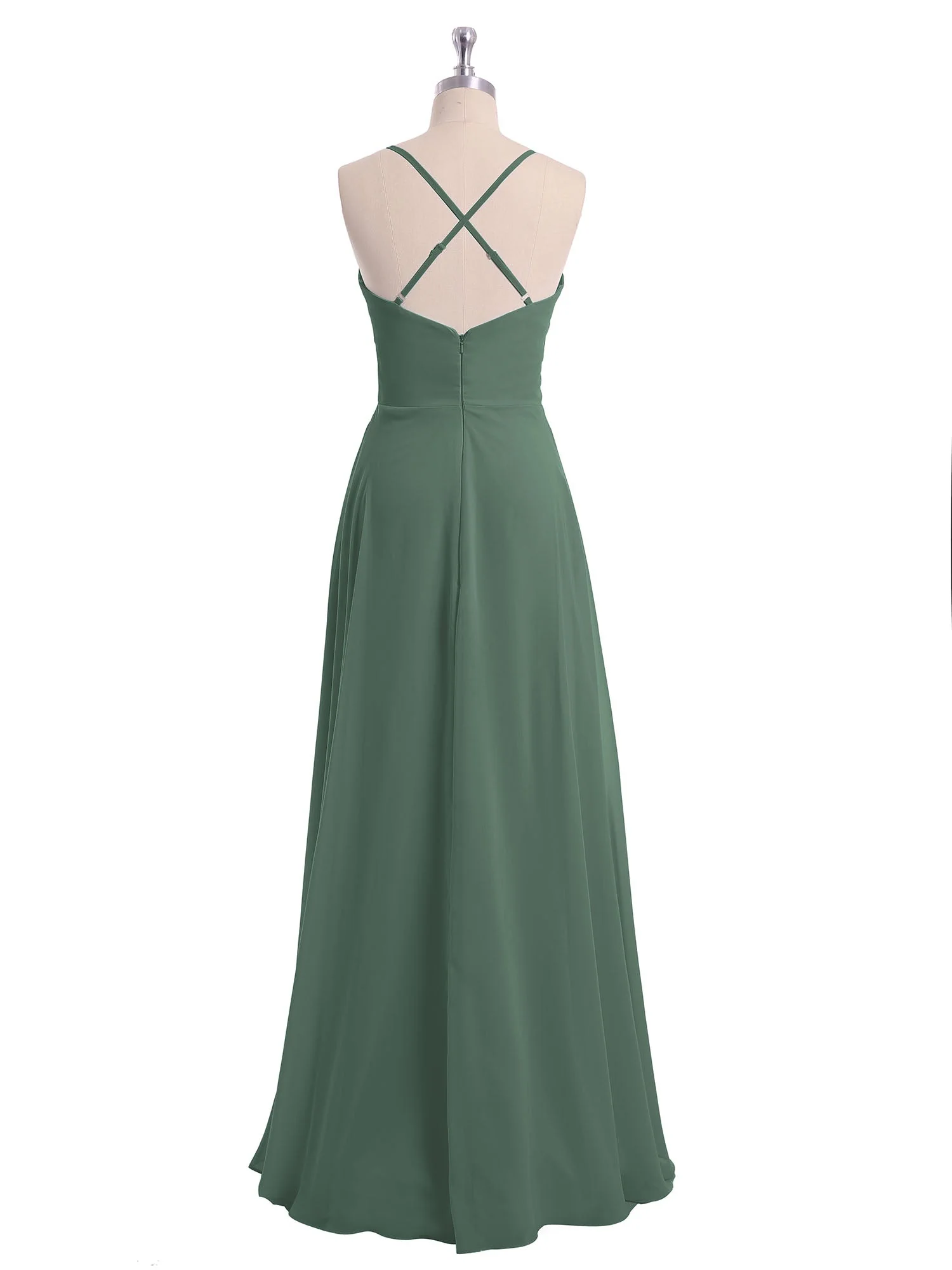 Spaghetti TrÀger V-Ausschnitt Chiffon Kleid Eukalyptus - Image 5
