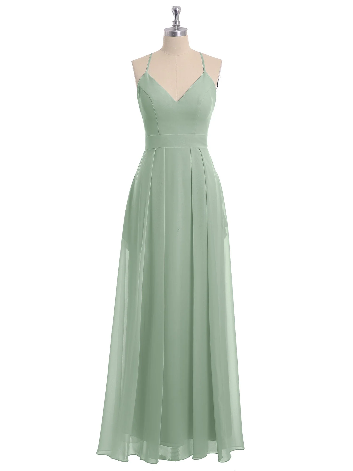 Spaghetti Träger V-Ausschnitt Chiffon Kleid mit Säckel Agavengrün - Image 4