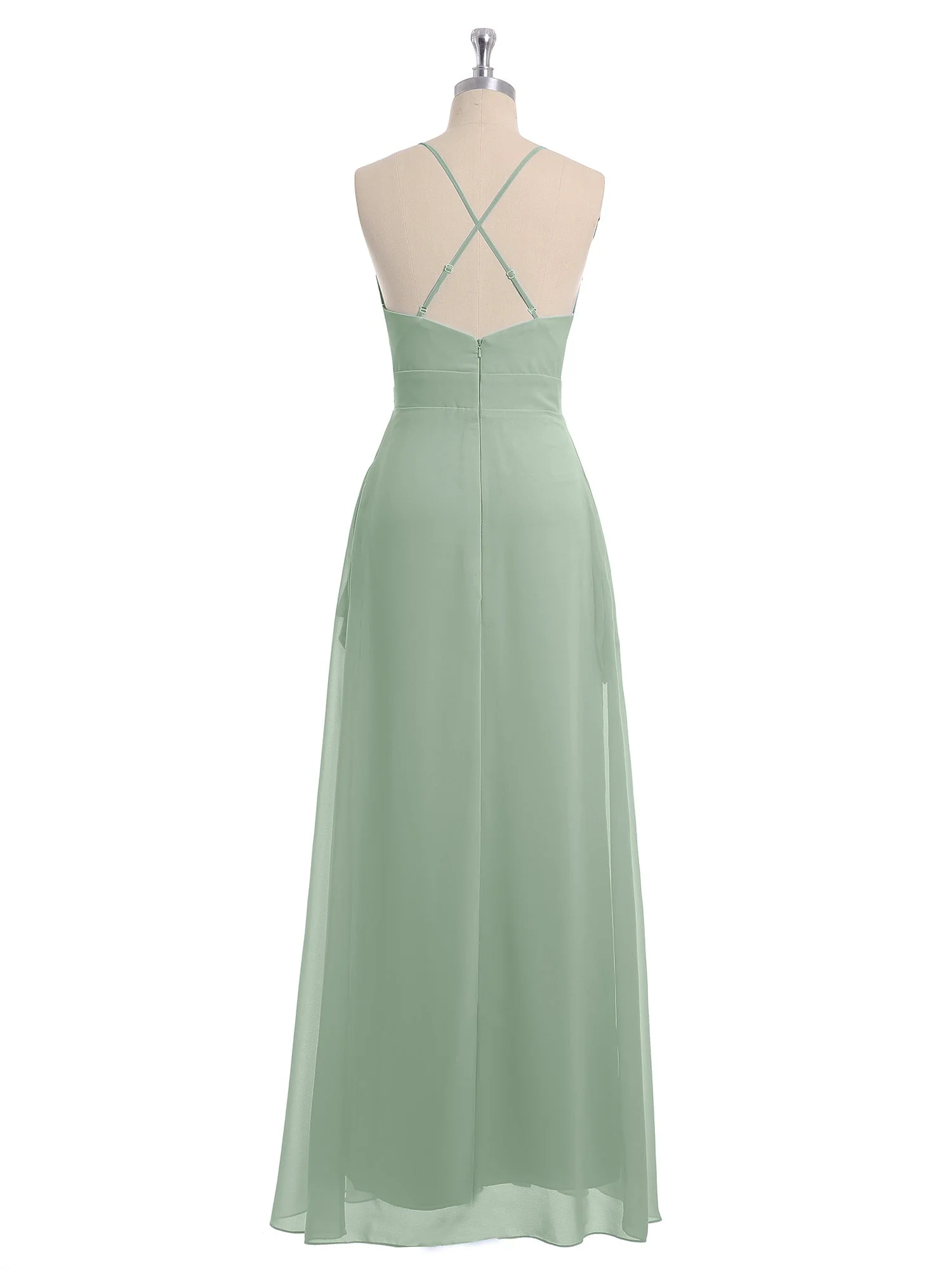 Spaghetti Träger V-Ausschnitt Chiffon Kleid mit Säckel Agavengrün - Image 5