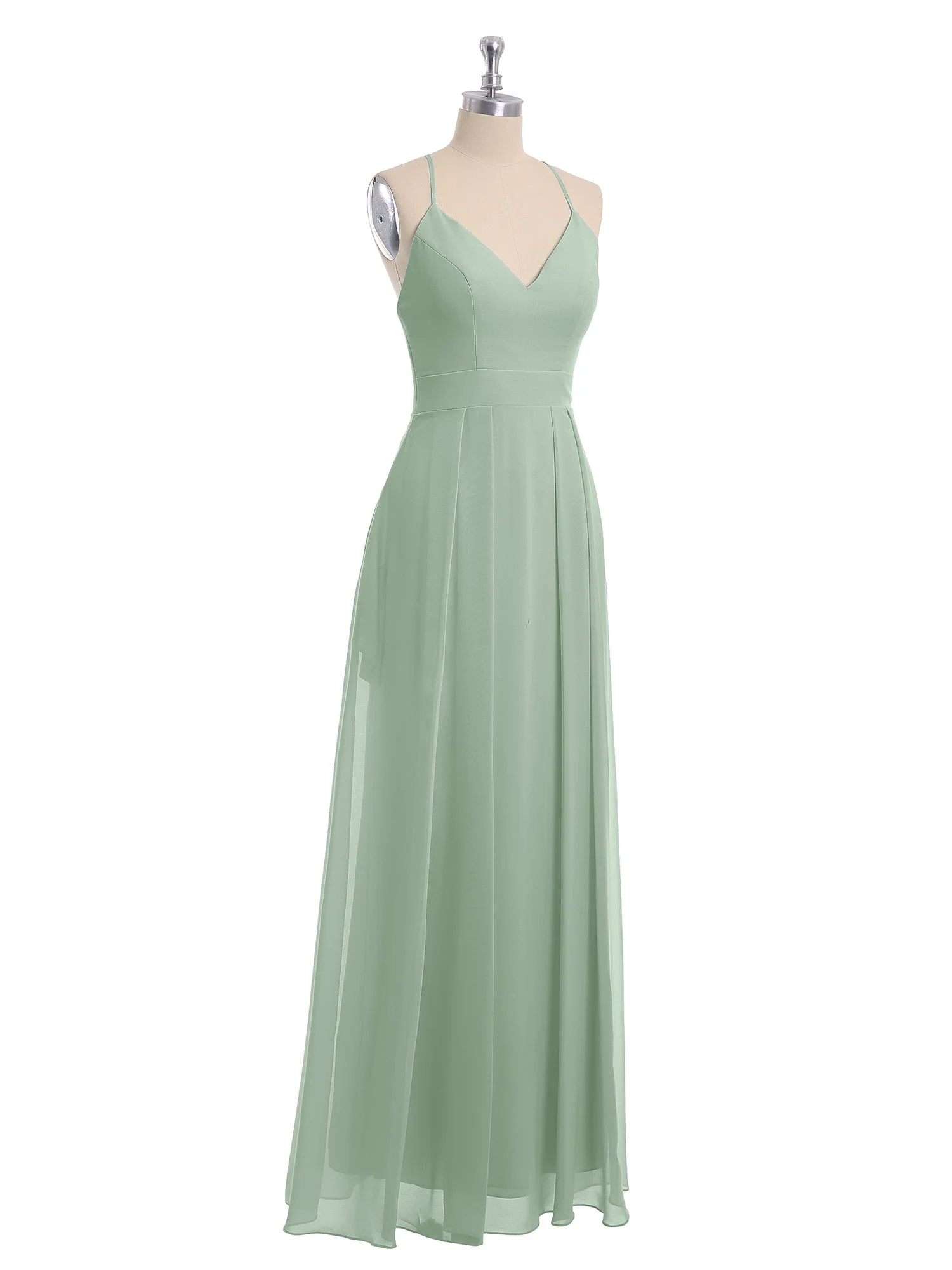 Spaghetti Träger V-Ausschnitt Chiffon Kleid mit Säckel Agavengrün - Image 6