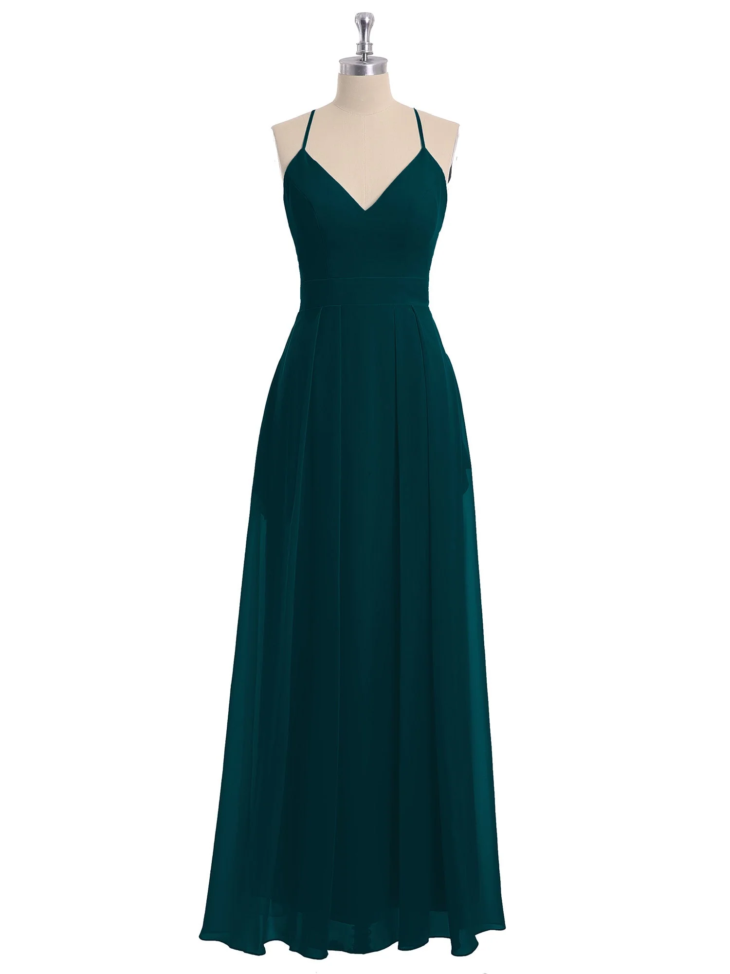 Spaghetti Träger V-Ausschnitt Chiffon Kleid mit Säckel Kieferngrün - Image 4