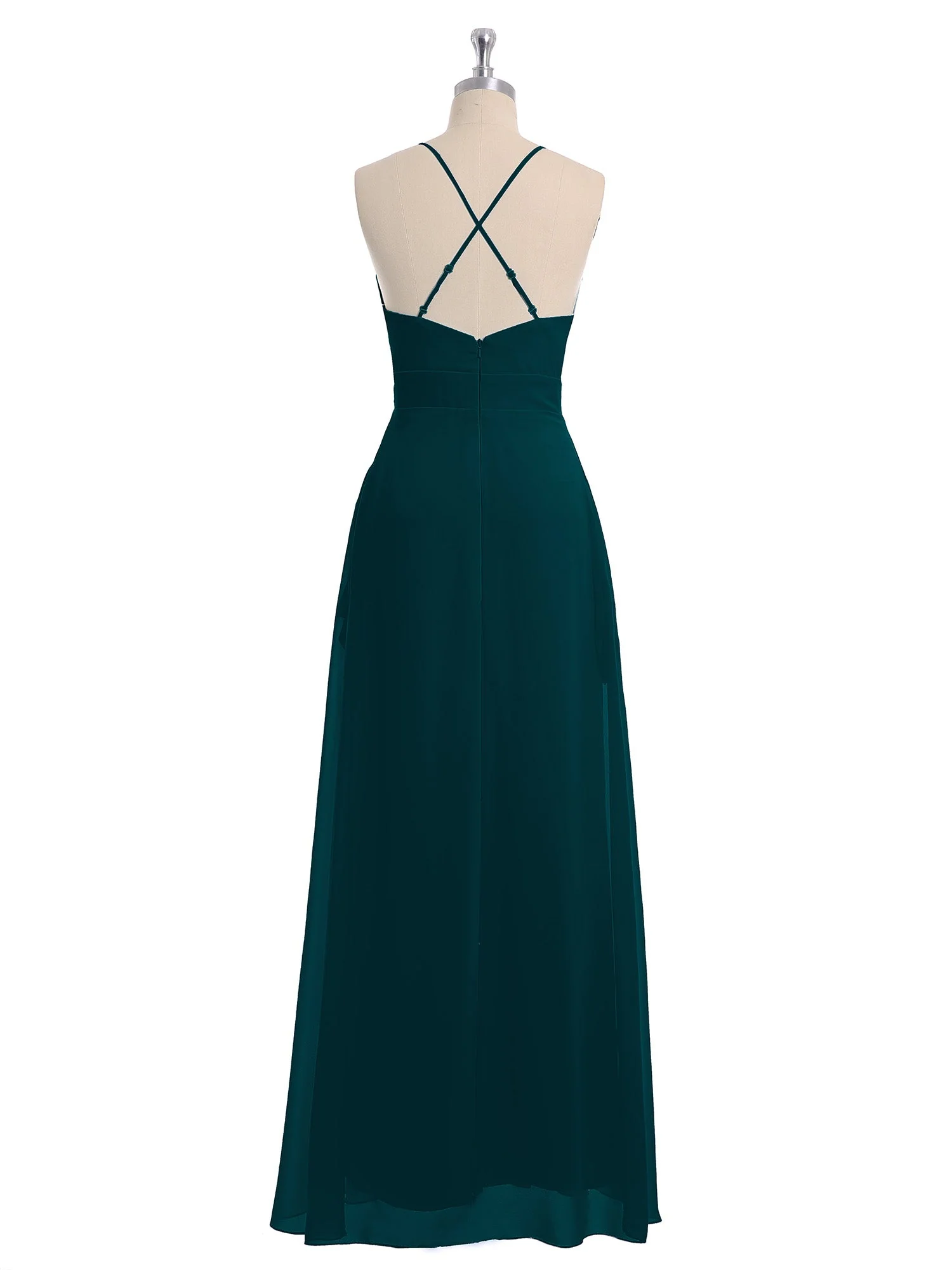 Spaghetti Träger V-Ausschnitt Chiffon Kleid mit Säckel Kieferngrün - Image 5