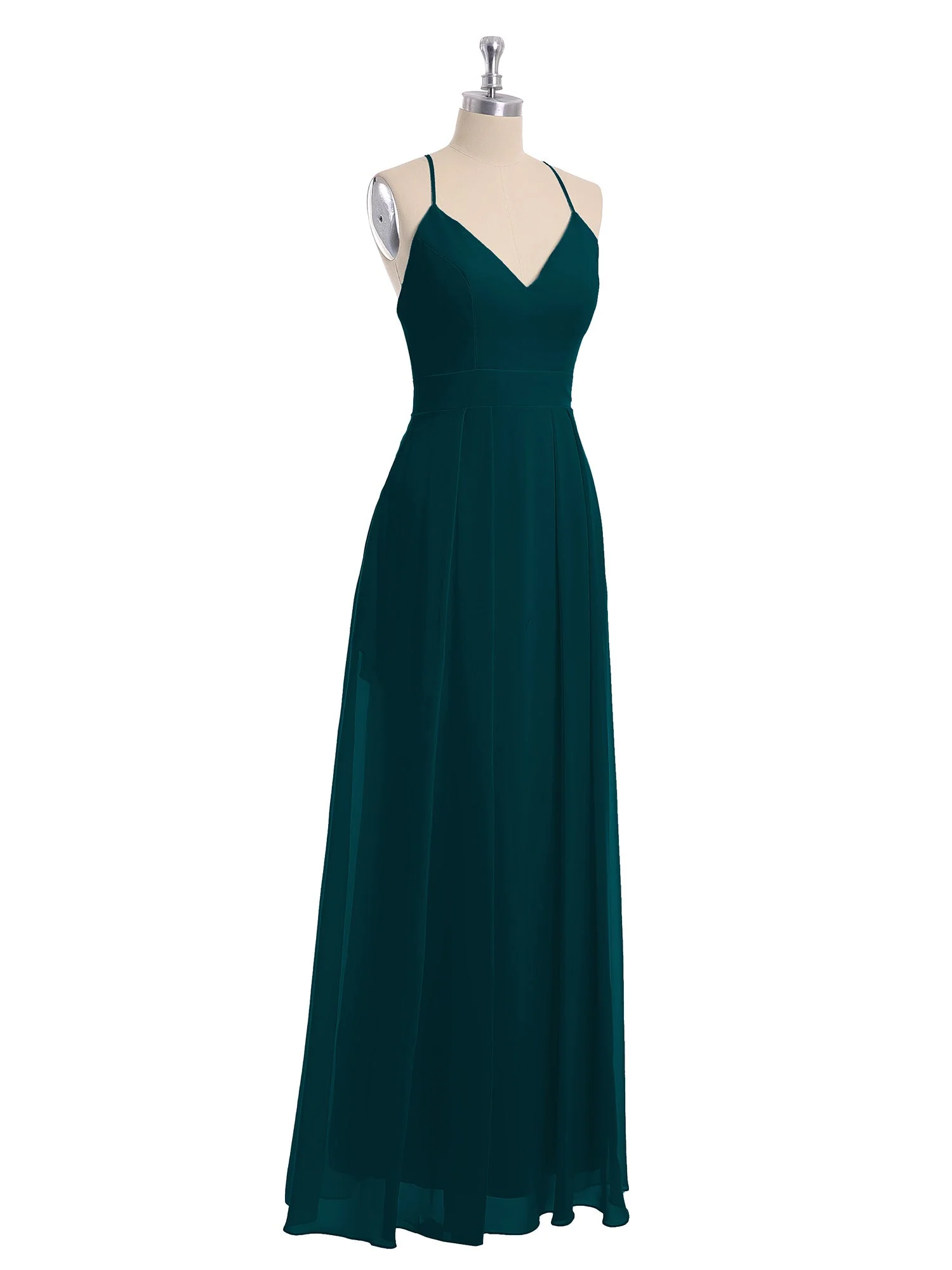 Spaghetti Träger V-Ausschnitt Chiffon Kleid mit Säckel Kieferngrün - Image 6
