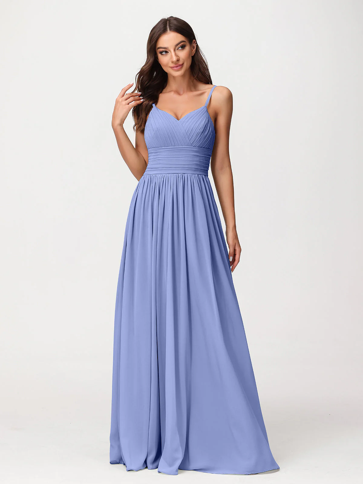 Spaghettiträger Chiffon Maxi Kleider Periwinkleblau - Image 3