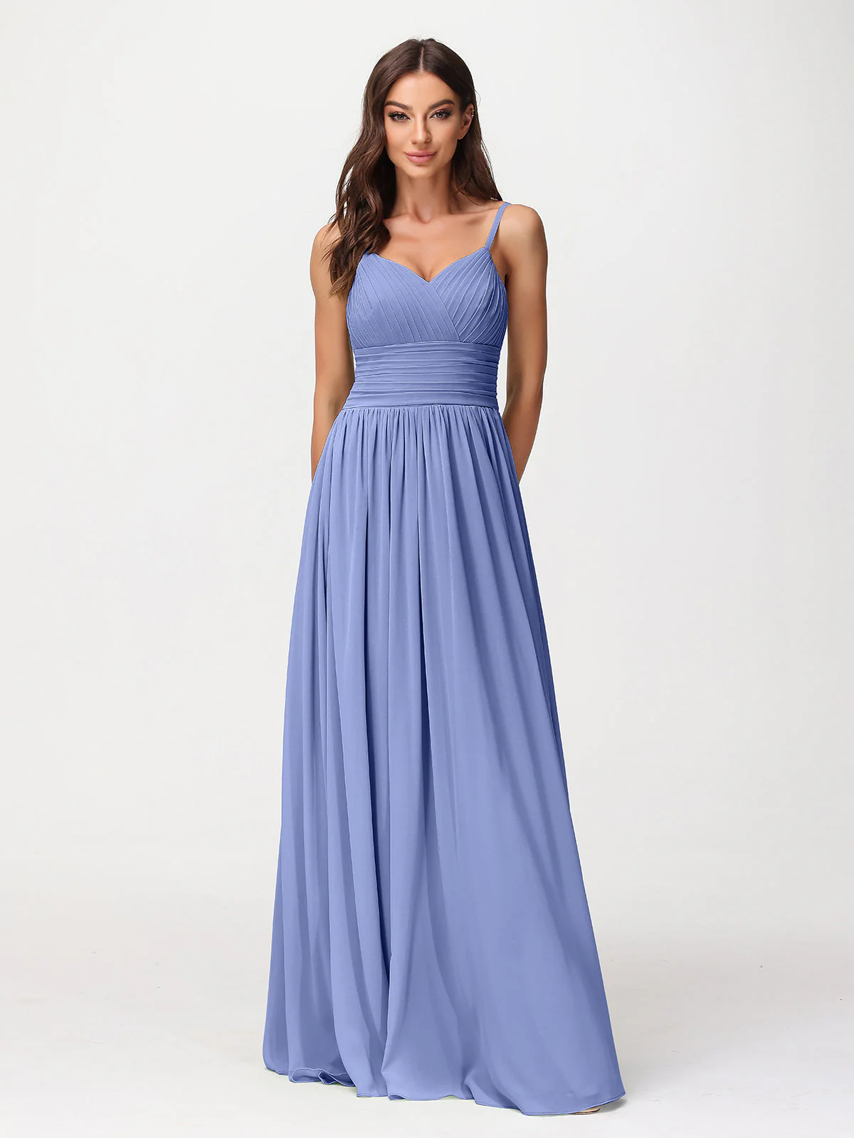 Spaghettiträger Chiffon Maxi Kleider Periwinkleblau - Image 6