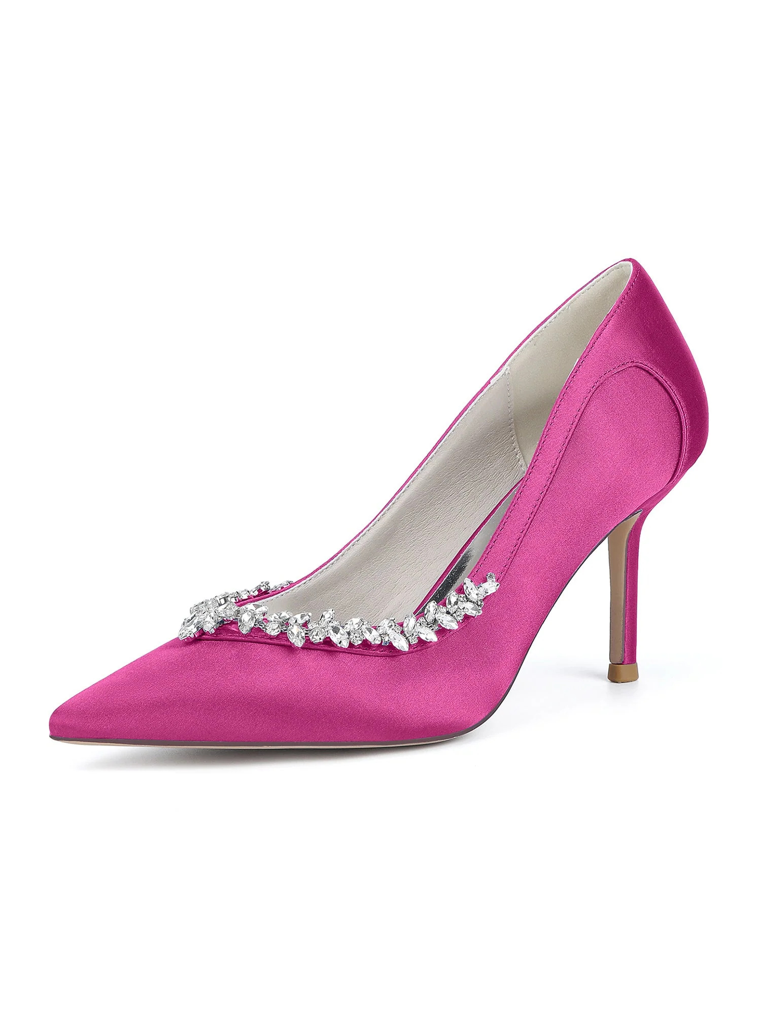 Spitze High Heels aus Kunstseide mit Kristallen an der Seite