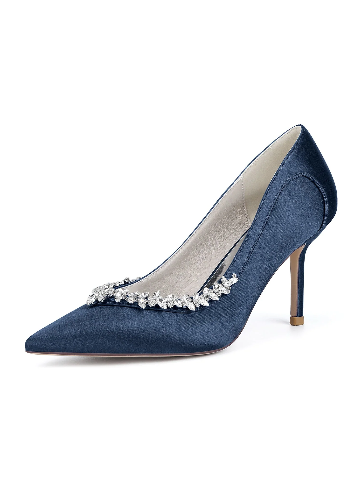 Spitze High Heels aus Kunstseide mit Kristallen an der Seite - Image 12