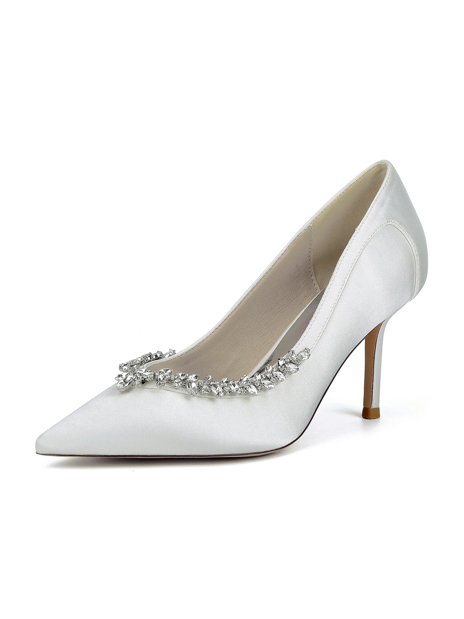 Spitze High Heels aus Kunstseide mit Kristallen an der Seite - Image 14