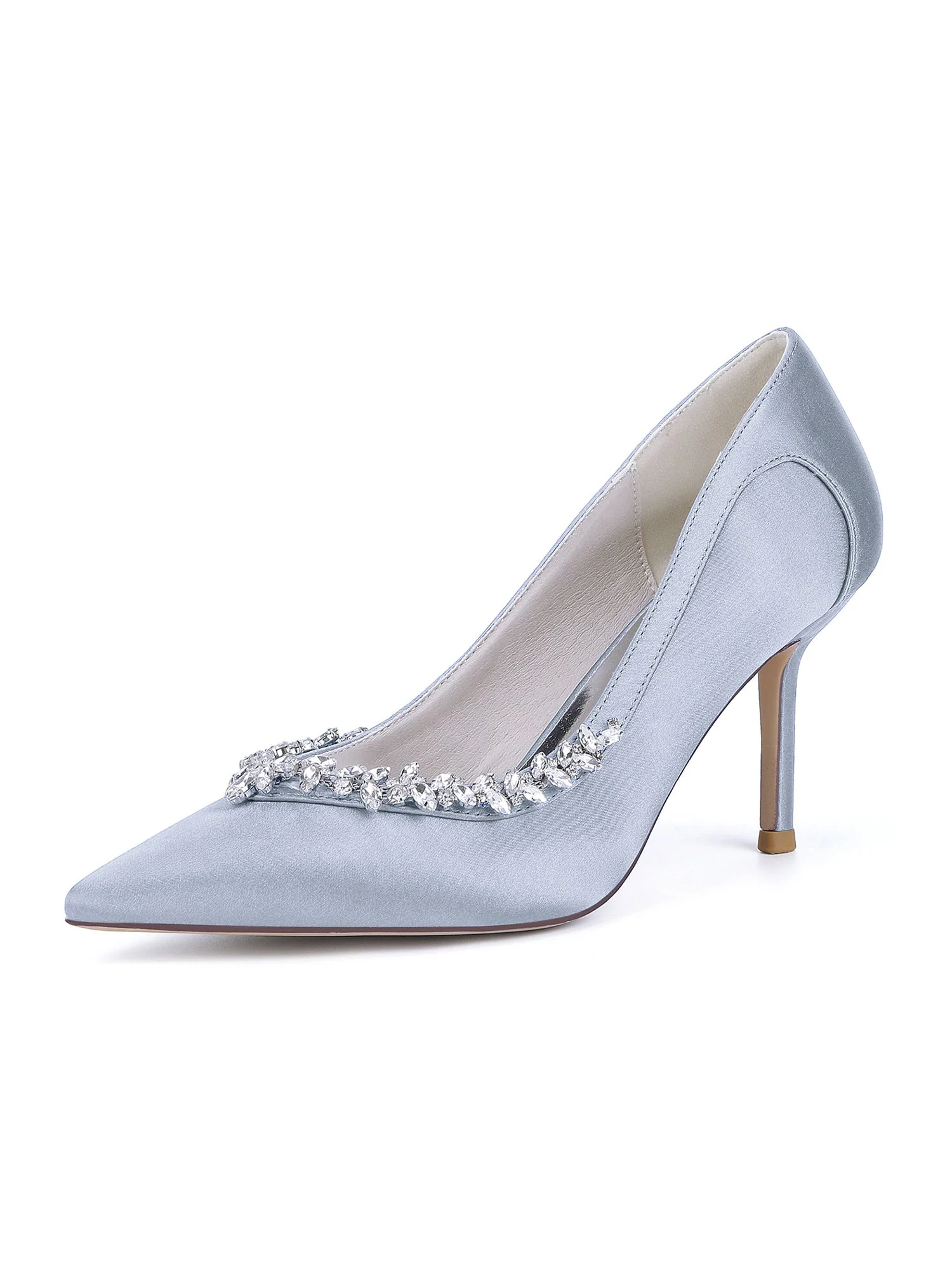 Spitze High Heels aus Kunstseide mit Kristallen an der Seite - Image 15