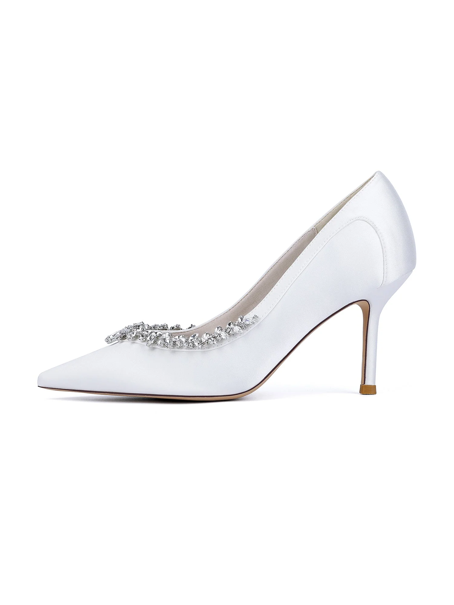 Spitze High Heels aus Kunstseide mit Kristallen an der Seite - Image 3