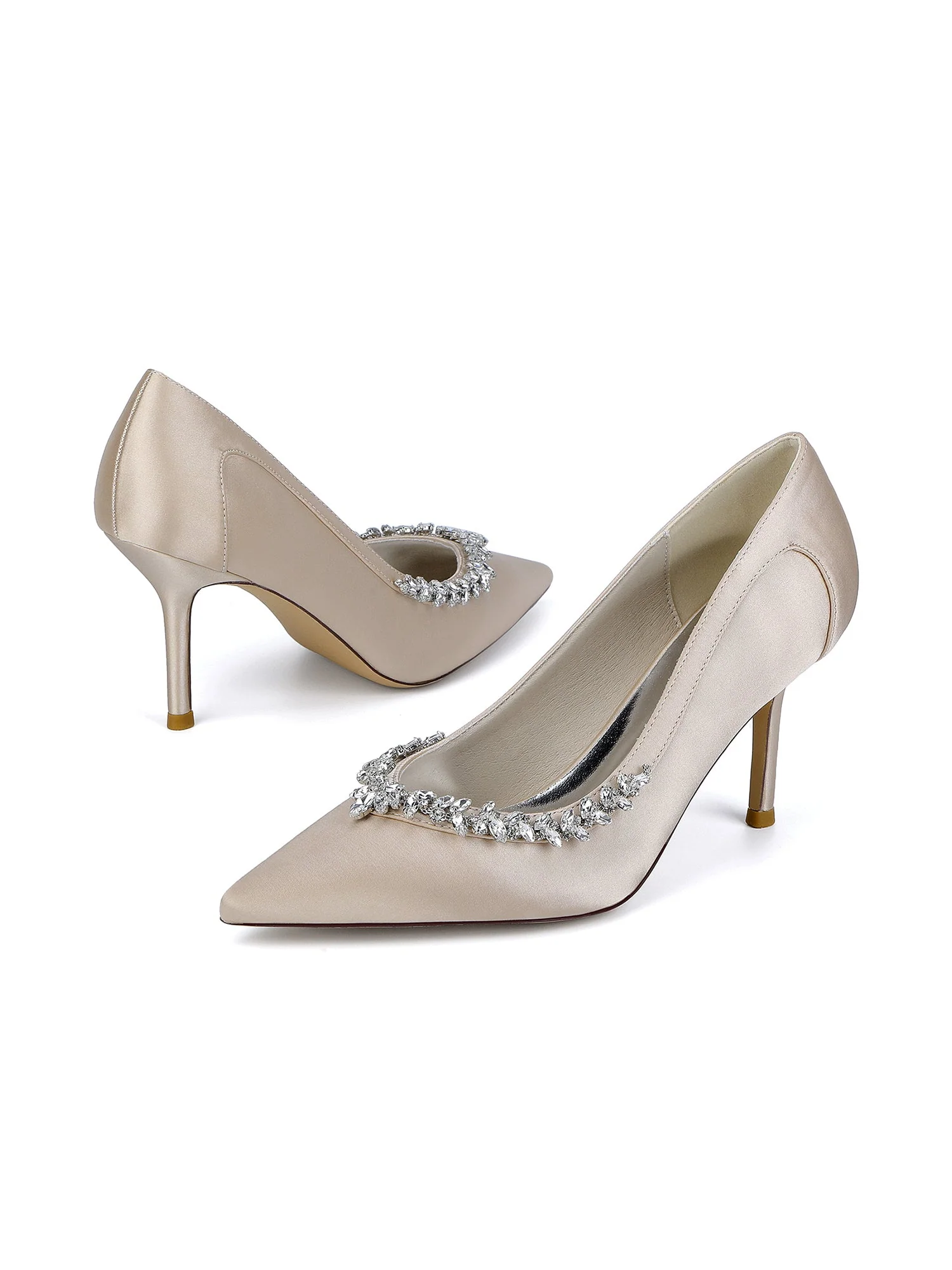Spitze High Heels aus Kunstseide mit Kristallen an der Seite - Image 6