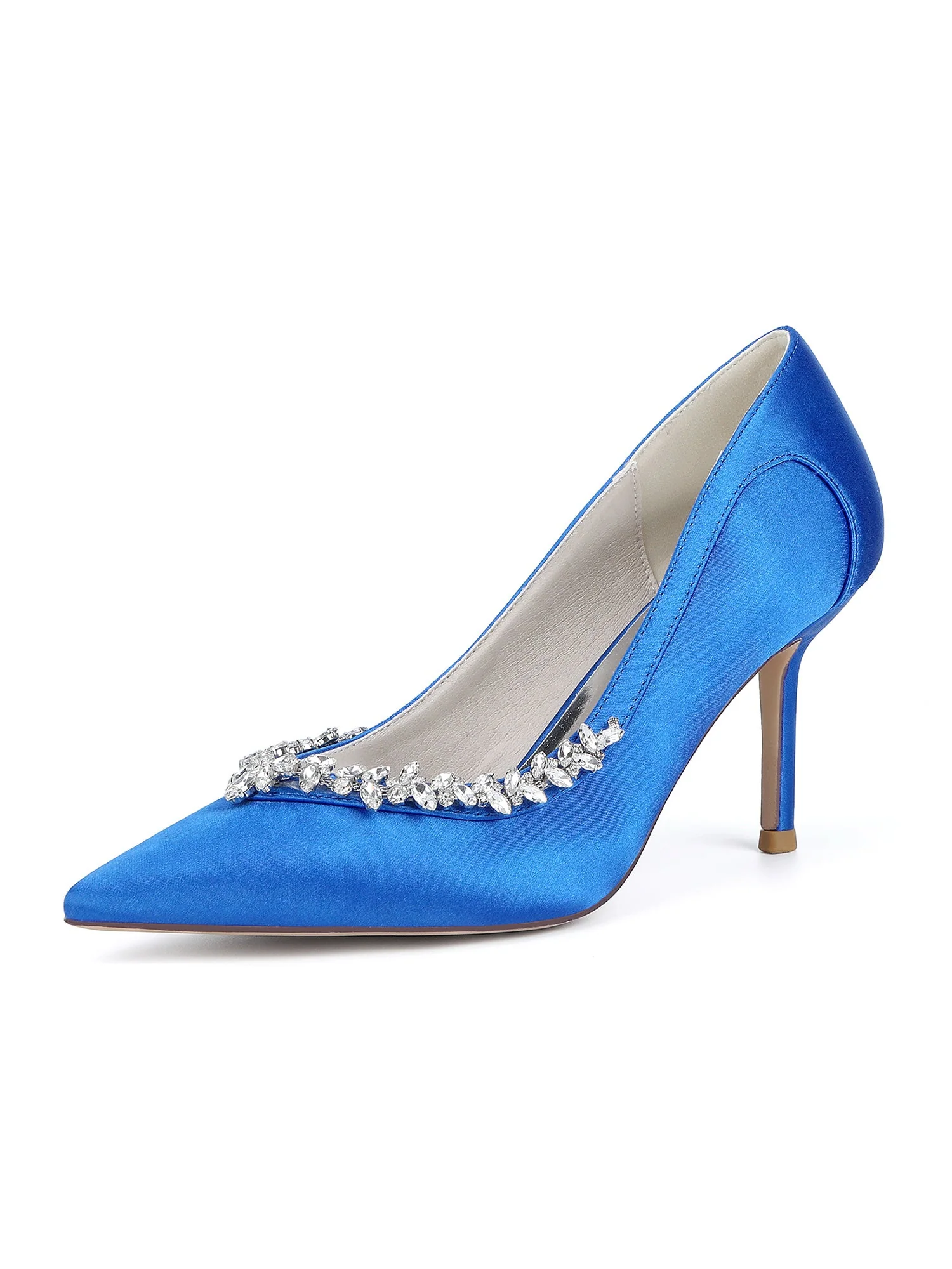 Spitze High Heels aus Kunstseide mit Kristallen an der Seite - Image 8