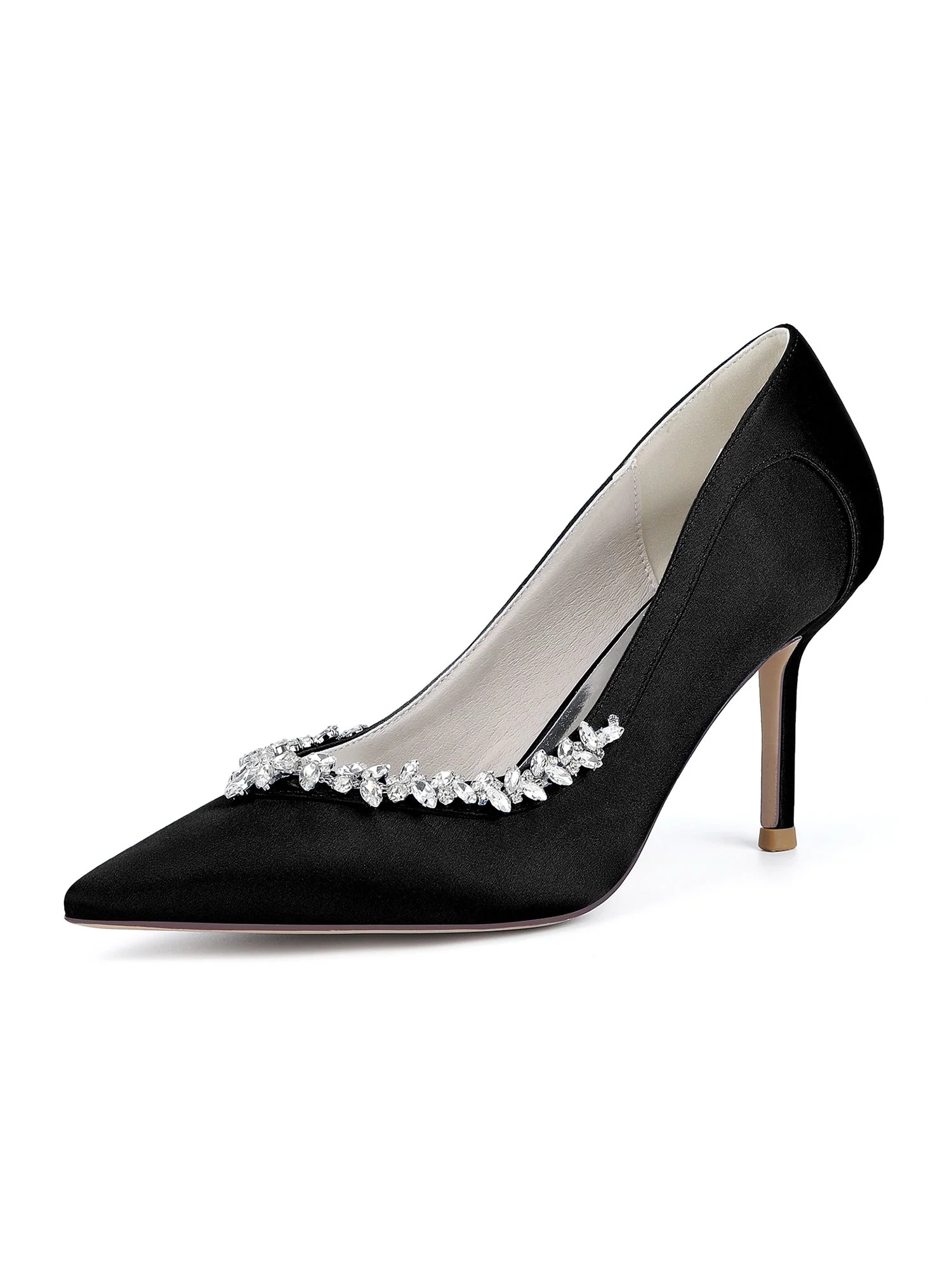 Spitze High Heels aus Kunstseide mit Kristallen an der Seite - Image 9