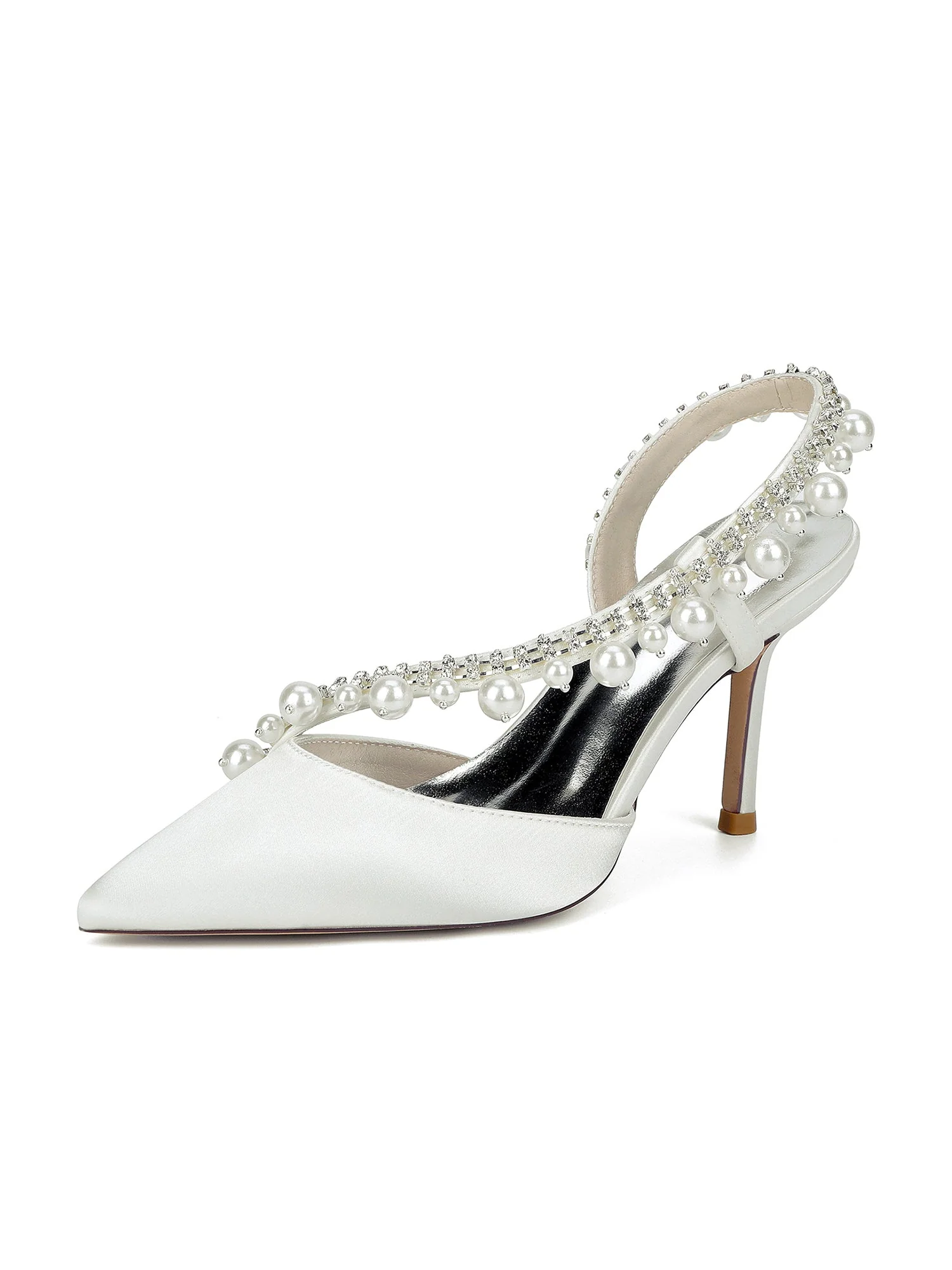 Spitze Slingback-Pumps aus Kunstseide mit Kristall- und Perlendekor - Image 14