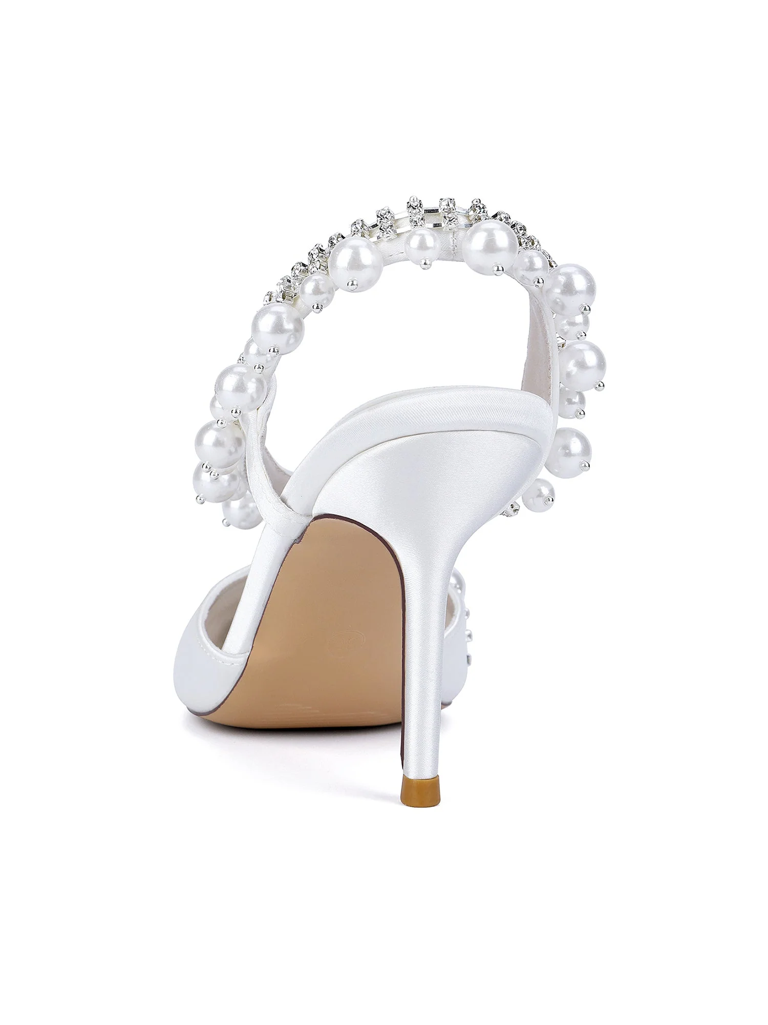 Spitze Slingback-Pumps aus Kunstseide mit Kristall- und Perlendekor - Image 6