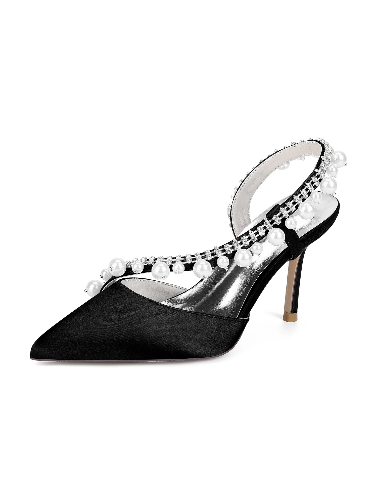 Spitze Slingback-Pumps aus Kunstseide mit Kristall- und Perlendekor - Image 8