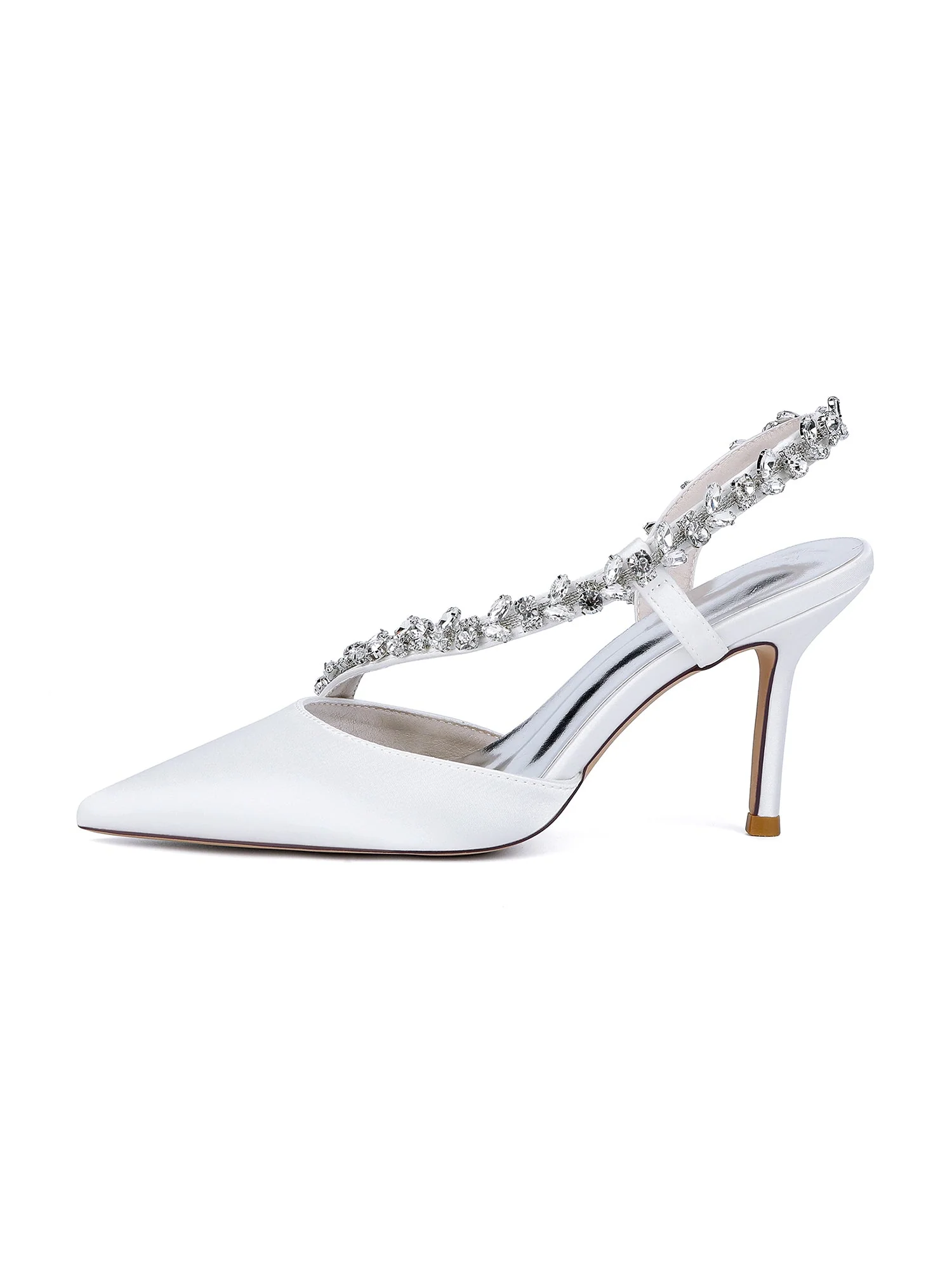 Spitze Slingback-Pumps aus Kunstseide mit Kristallen - Image 4