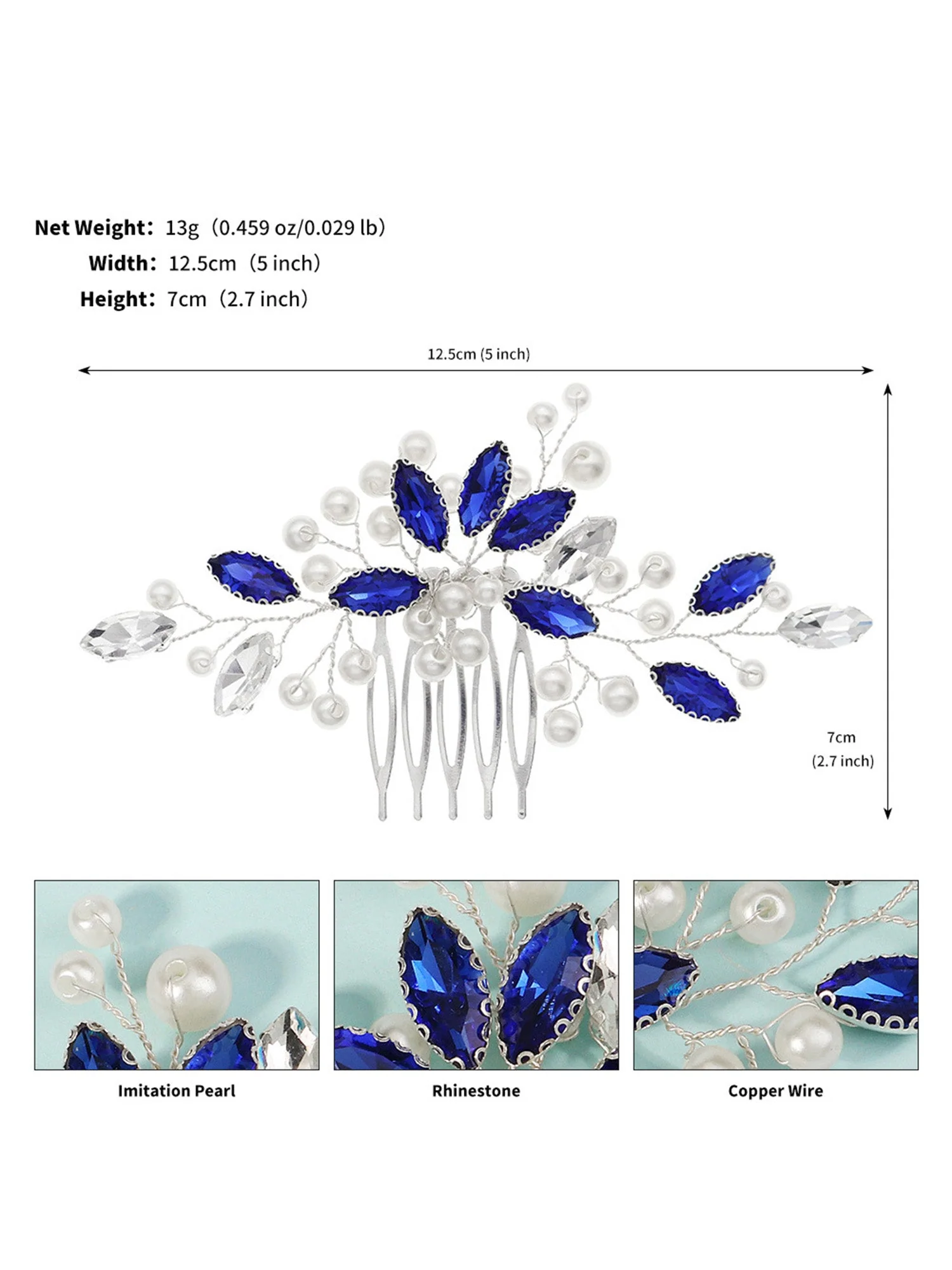 Stilvoller Blauer Strassperlen Haarkamm 3 Pcs - Image 6