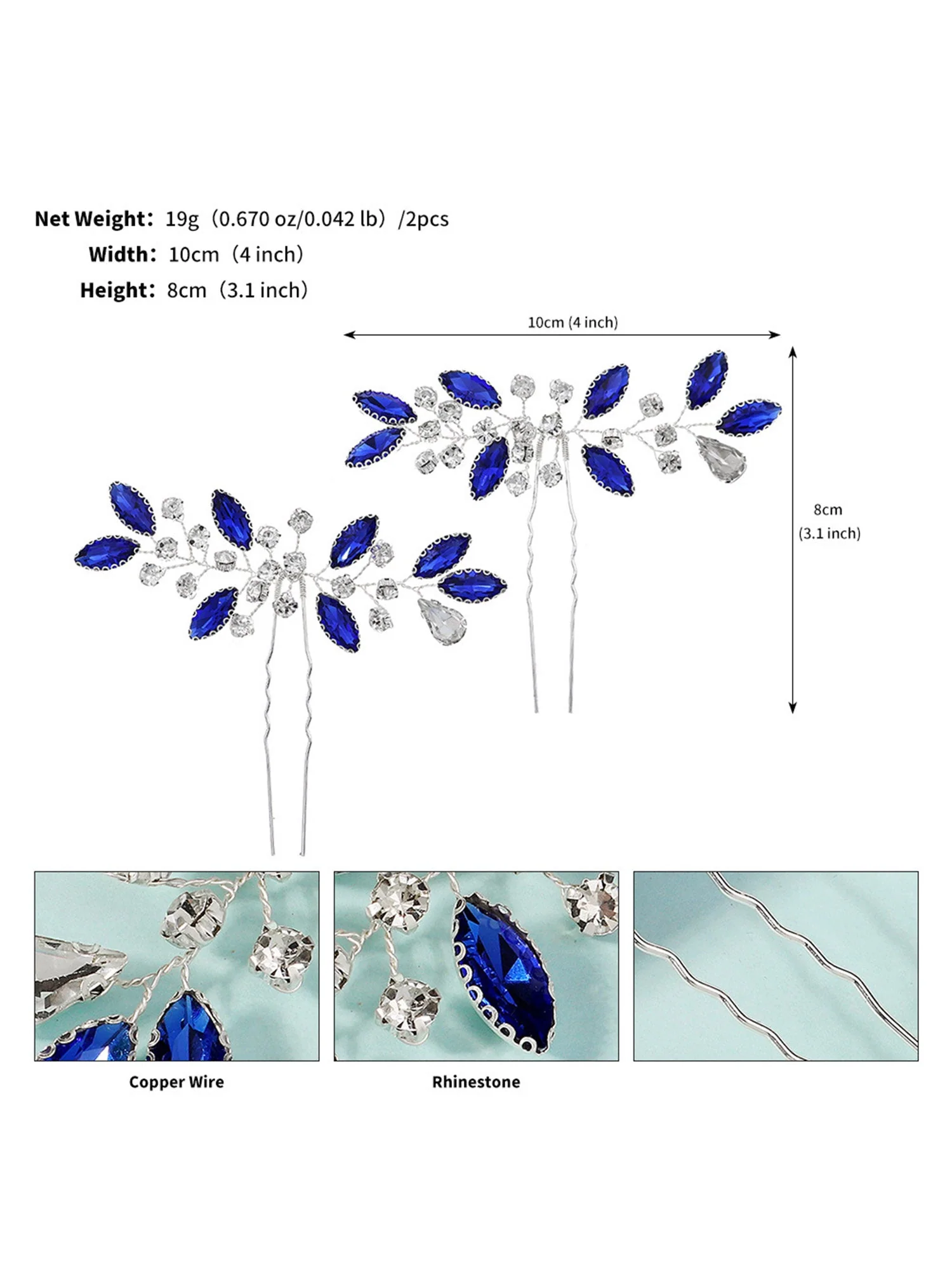 Stilvoller Blauer Strassperlen Haarkamm 3 Pcs - Image 7