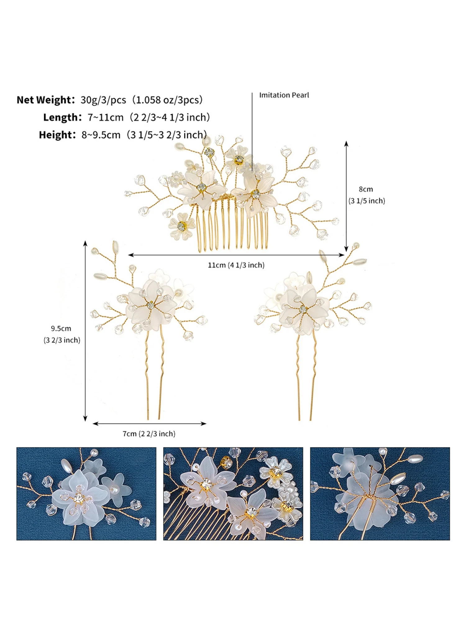 Strass/Perlen Haarkämme Haarschmuck 3 Pcs - Image 9