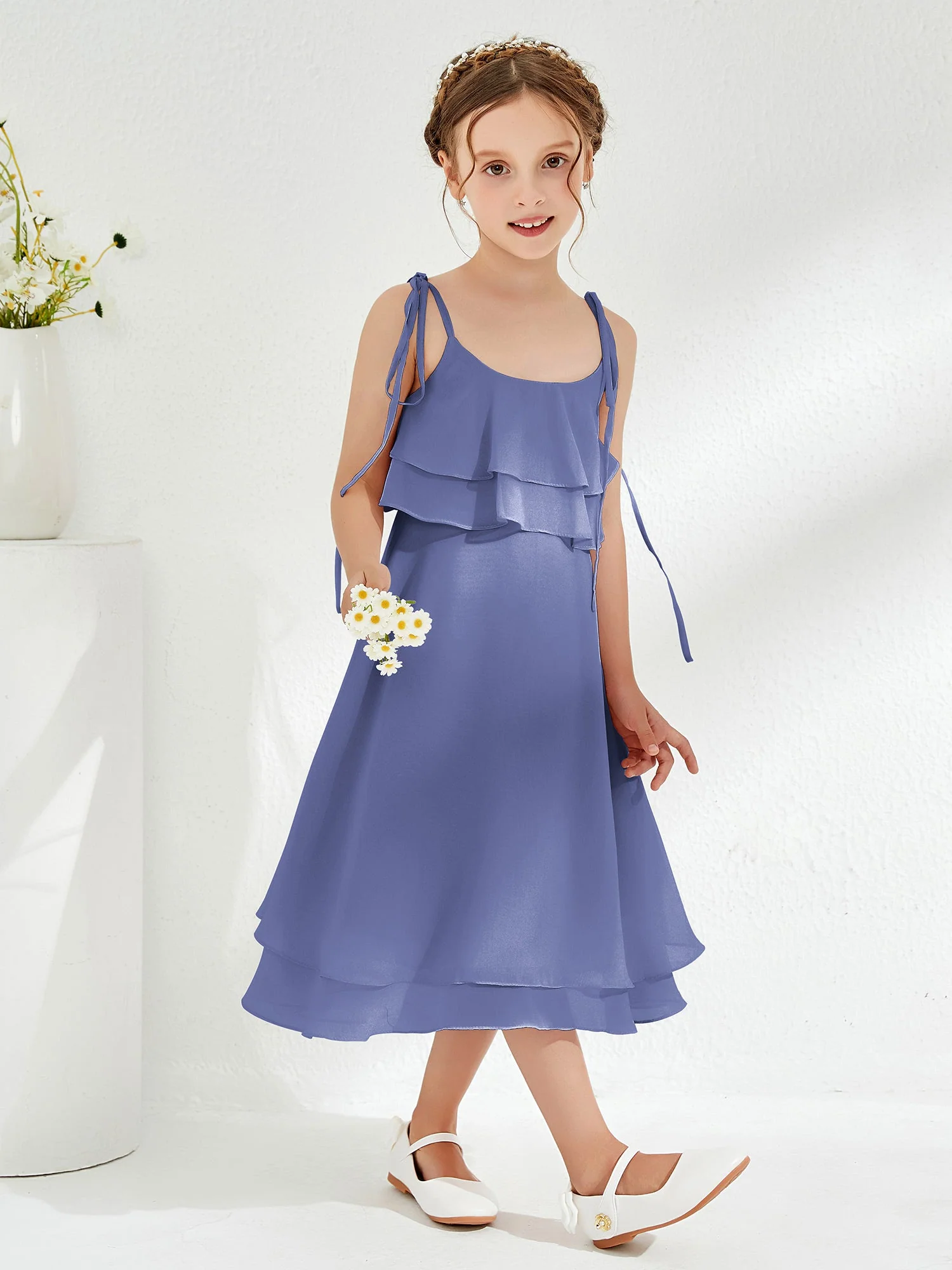 Süß 2 Schichten Rüschen Junge Blumenmädchenkleider Periwinkleblau - Image 3