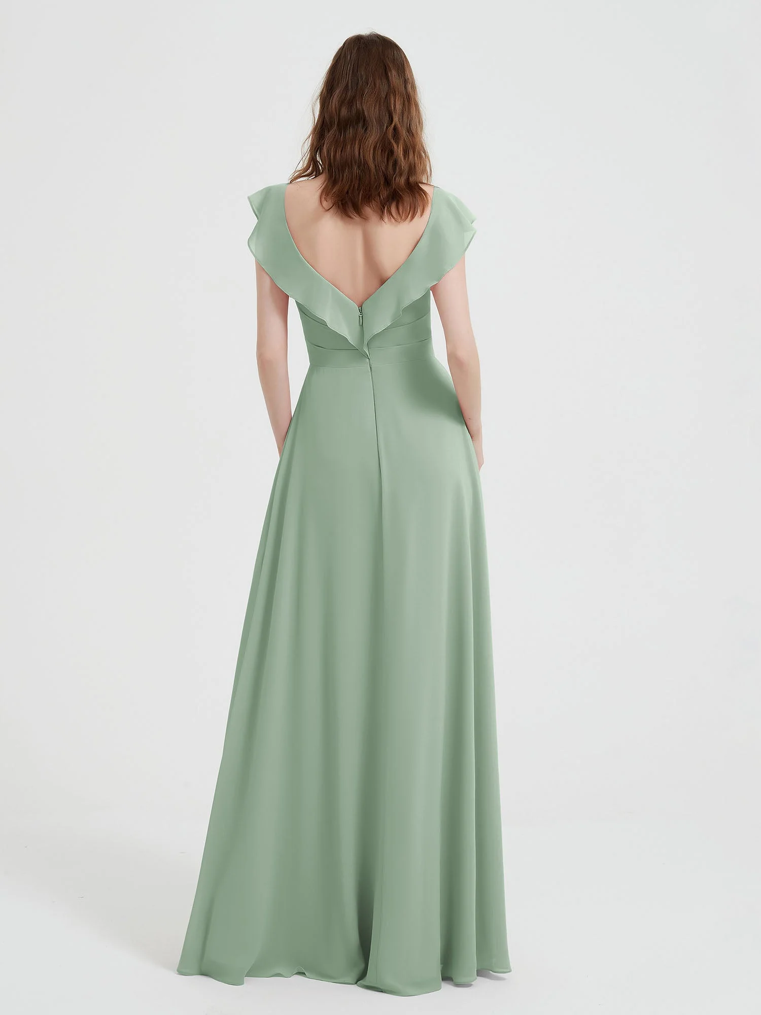 Sweetheart Flatterärmel Chiffon Kleid Agavengrün - Image 2