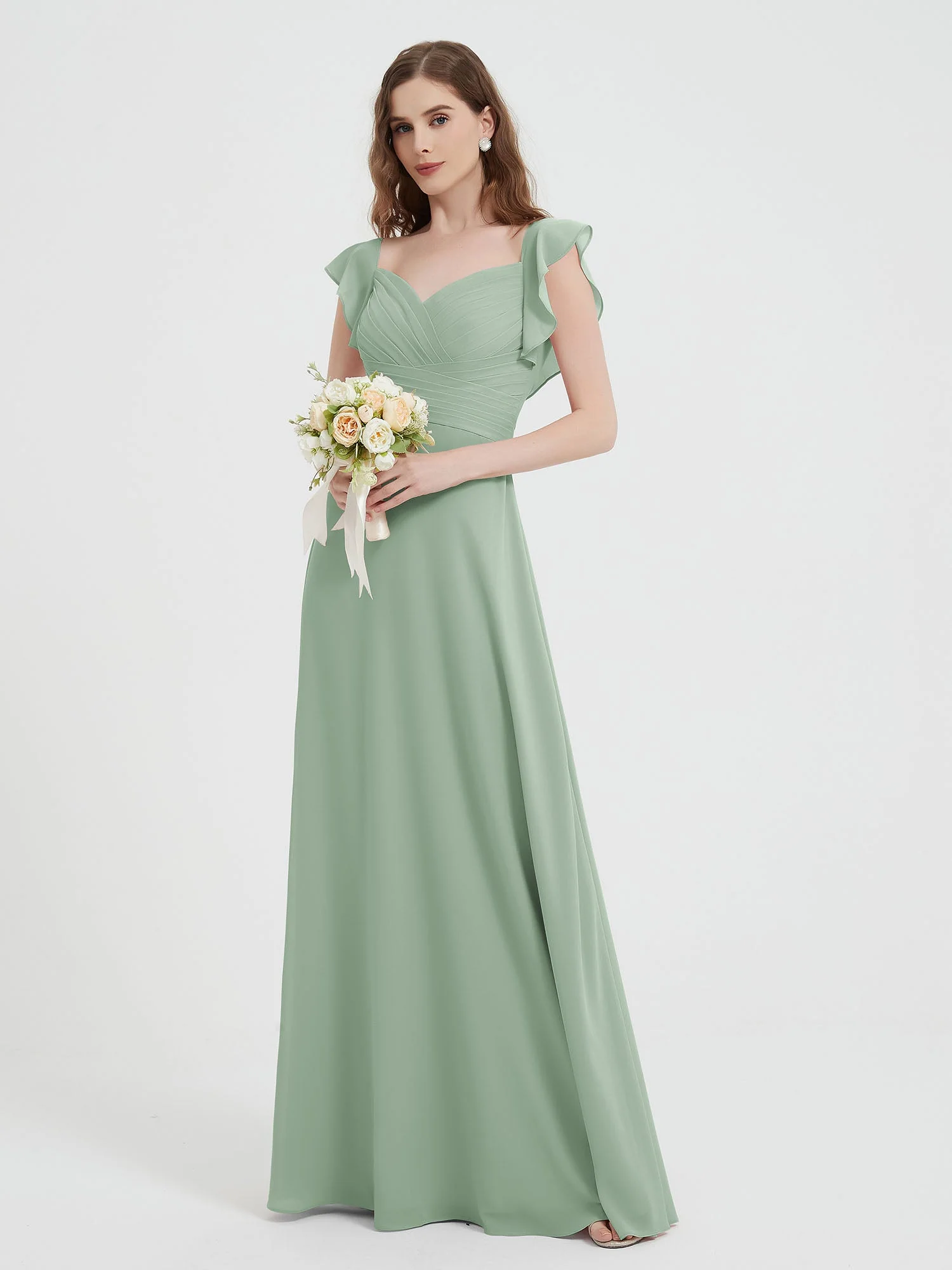 Sweetheart Flatterärmel Chiffon Kleid Agavengrün - Image 3