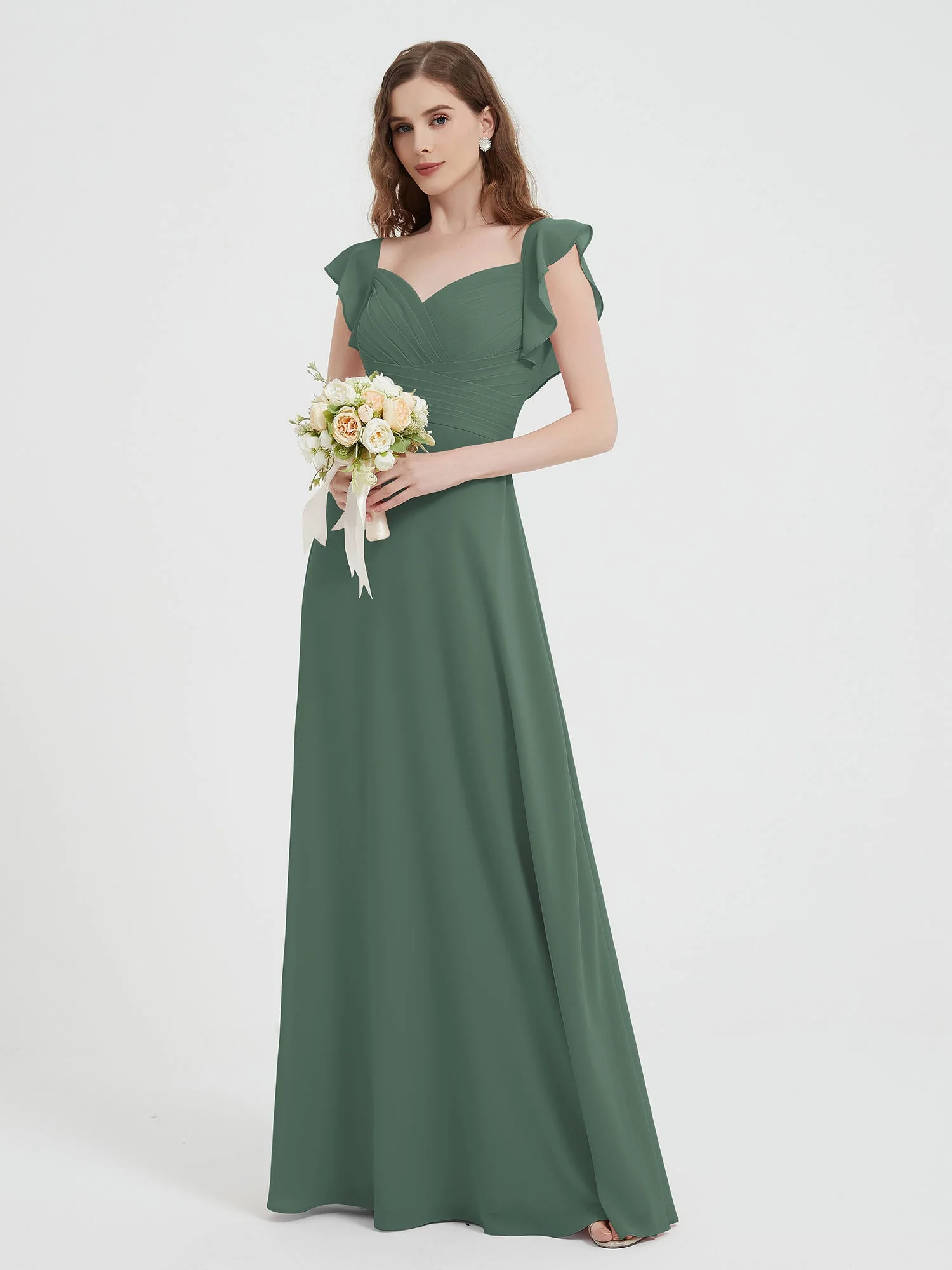 Sweetheart Flatterärmel Chiffon Kleid Eukalyptus - Image 3