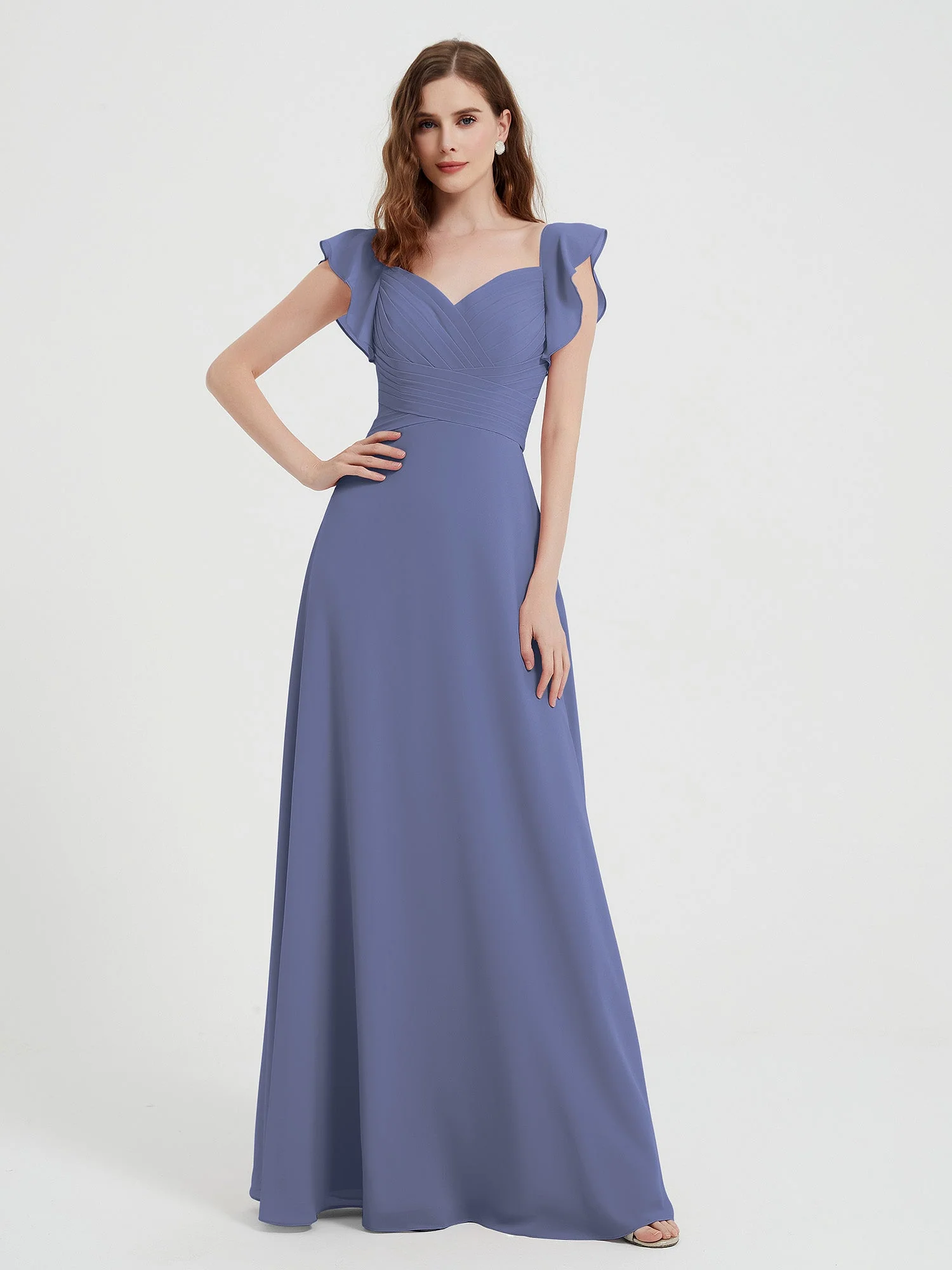 Sweetheart Flatterärmel Chiffon Kleid Periwinkleblau