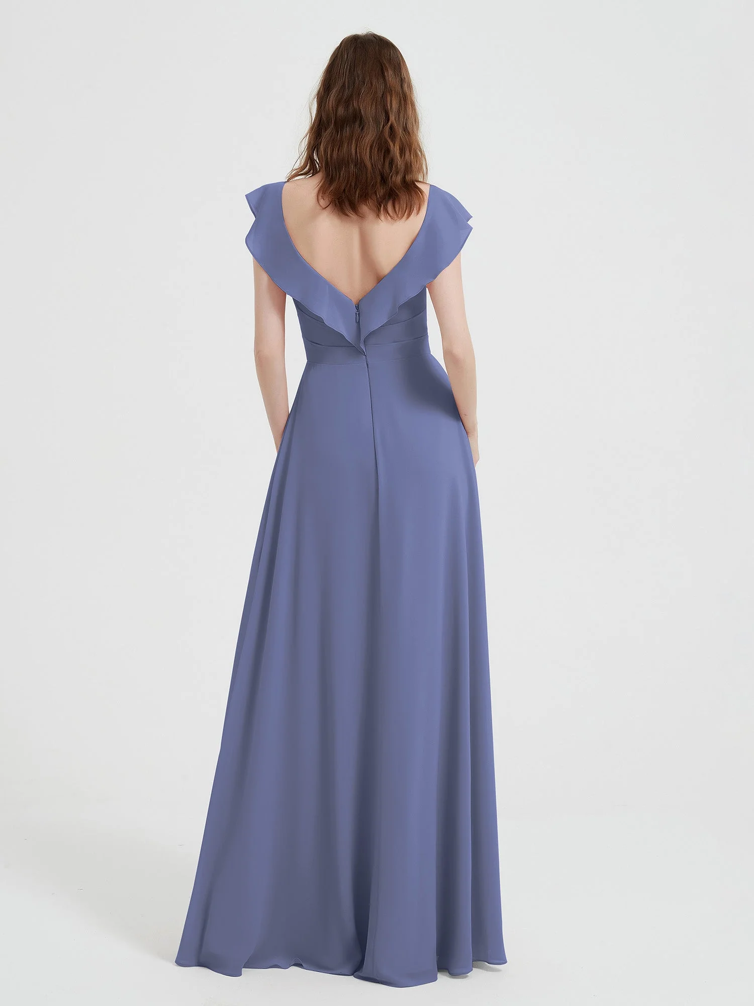 Sweetheart Flatterärmel Chiffon Kleid Periwinkleblau - Image 2