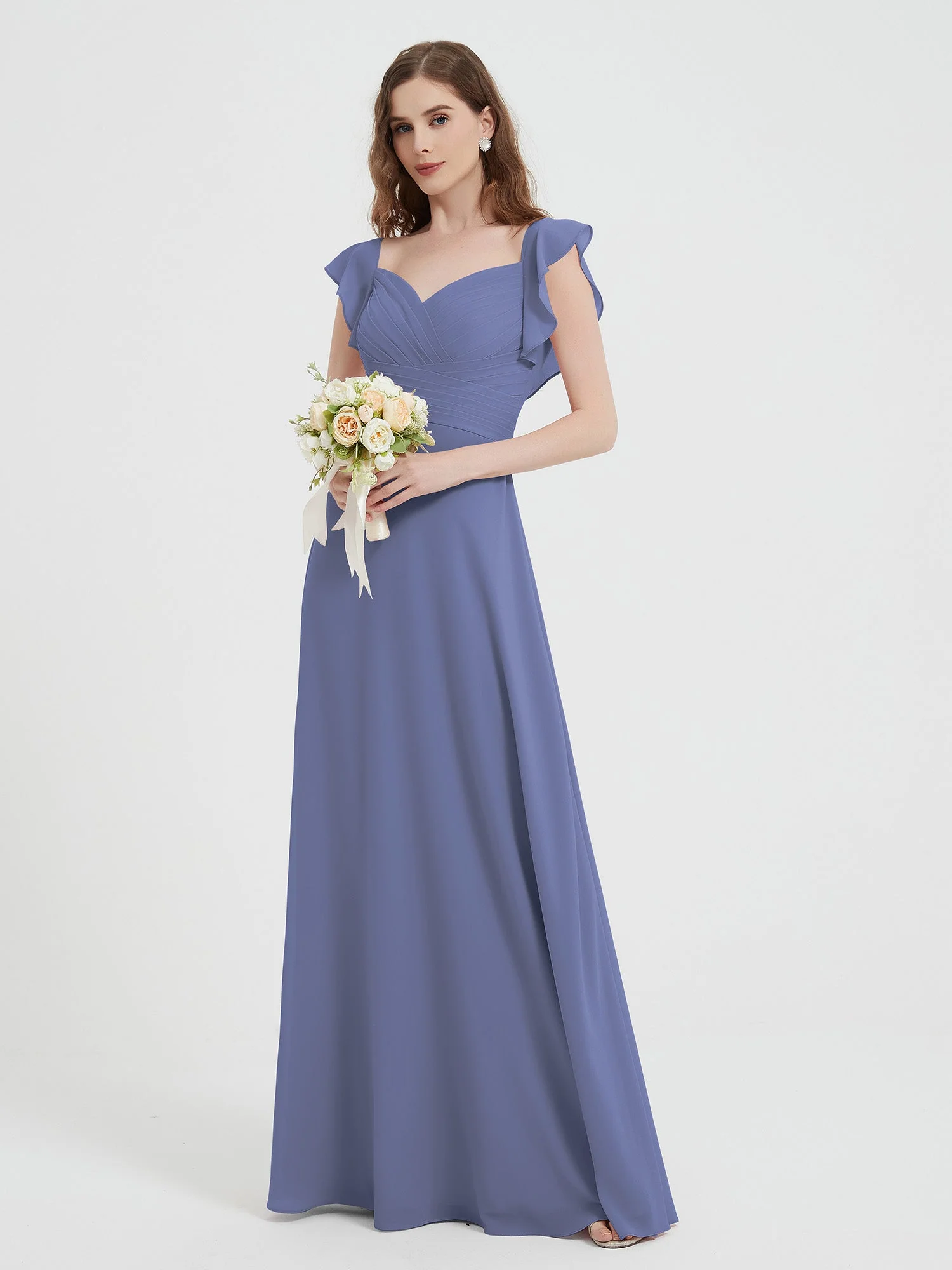 Sweetheart Flatterärmel Chiffon Kleid Periwinkleblau - Image 3