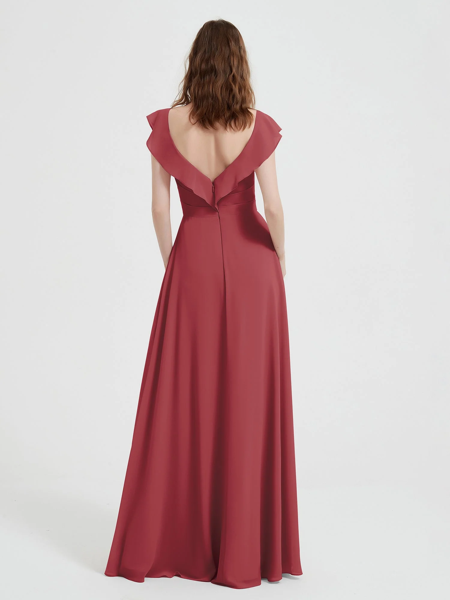 Sweetheart Flatterärmel Chiffon Kleid Zimtrose - Image 2